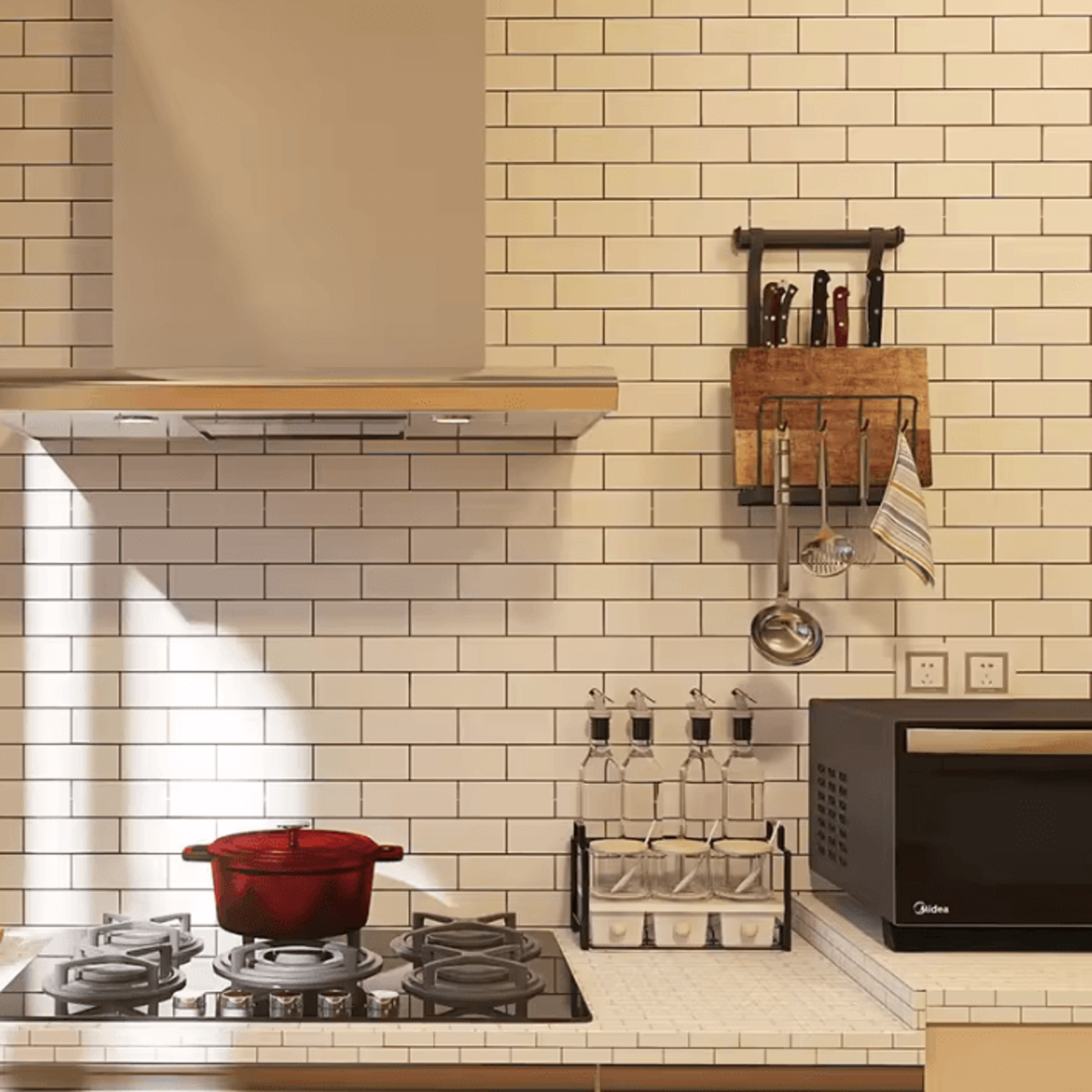 White Brick Peel And Stick Kitchen Backsplash Wallpaper 2