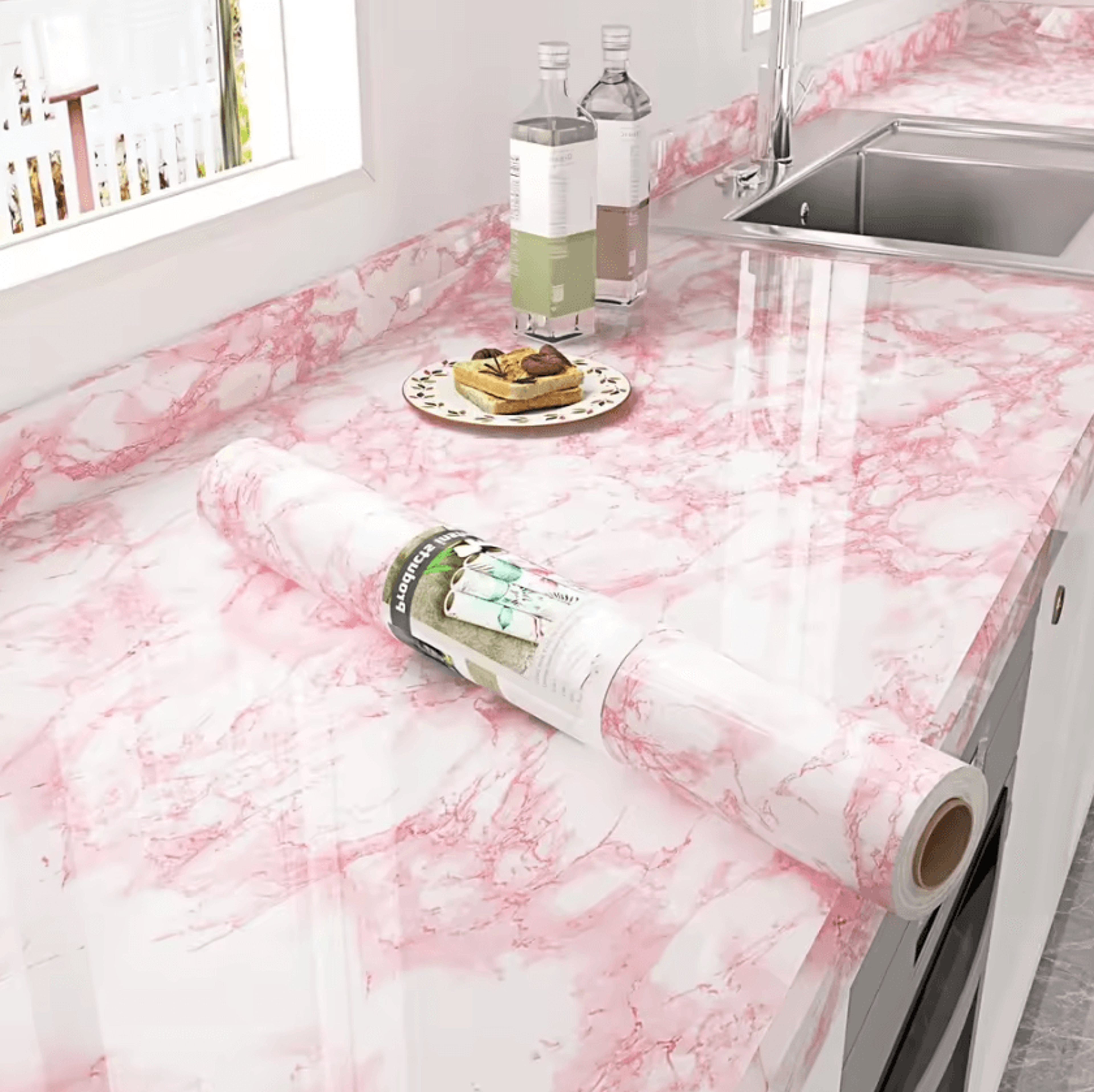 Pink Marble Peel And Stick Countertop Wallpaper 0