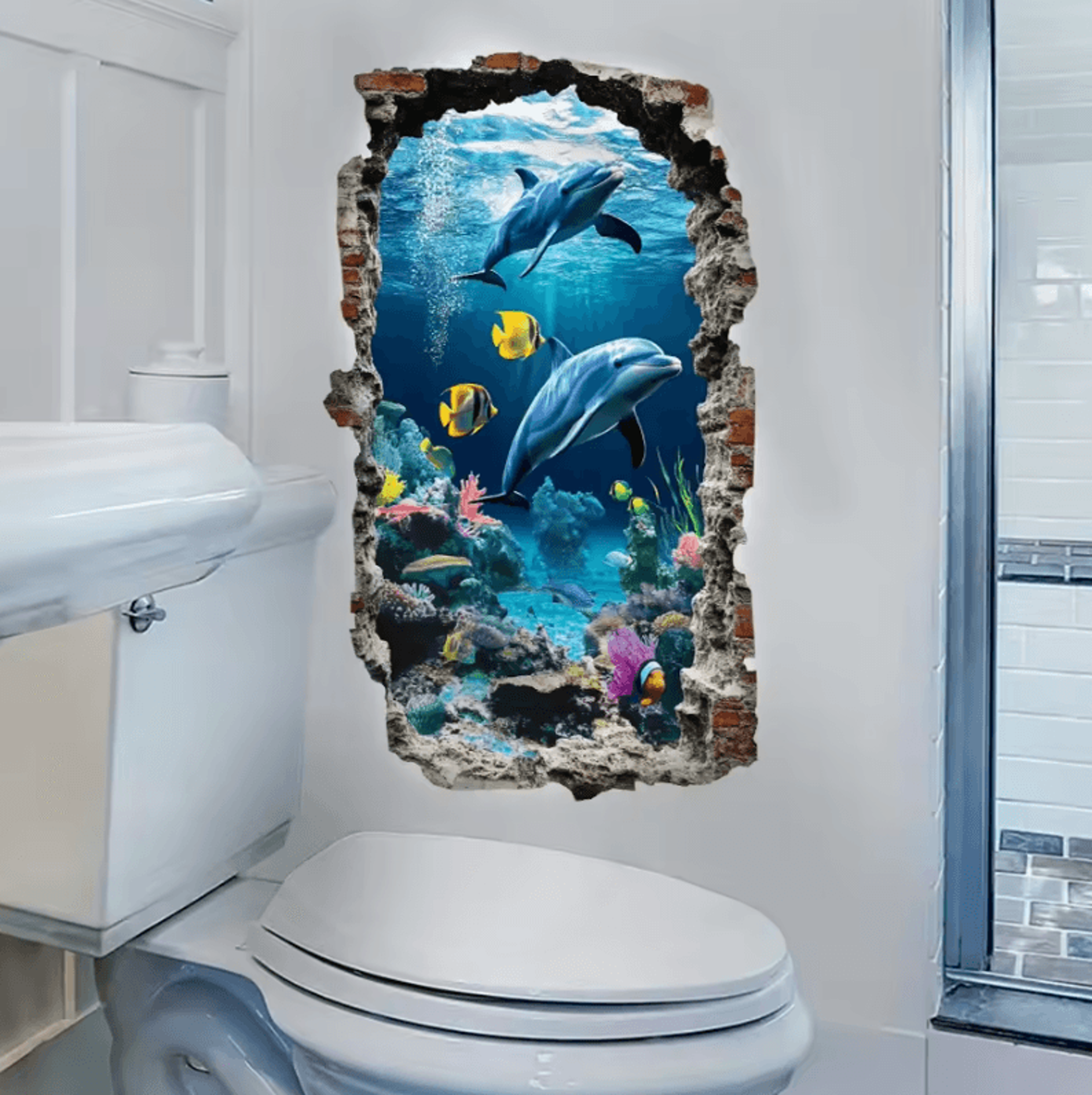 3D Ocean World Wall Decal Self Adhesive Underwater Wall Sticker 0
