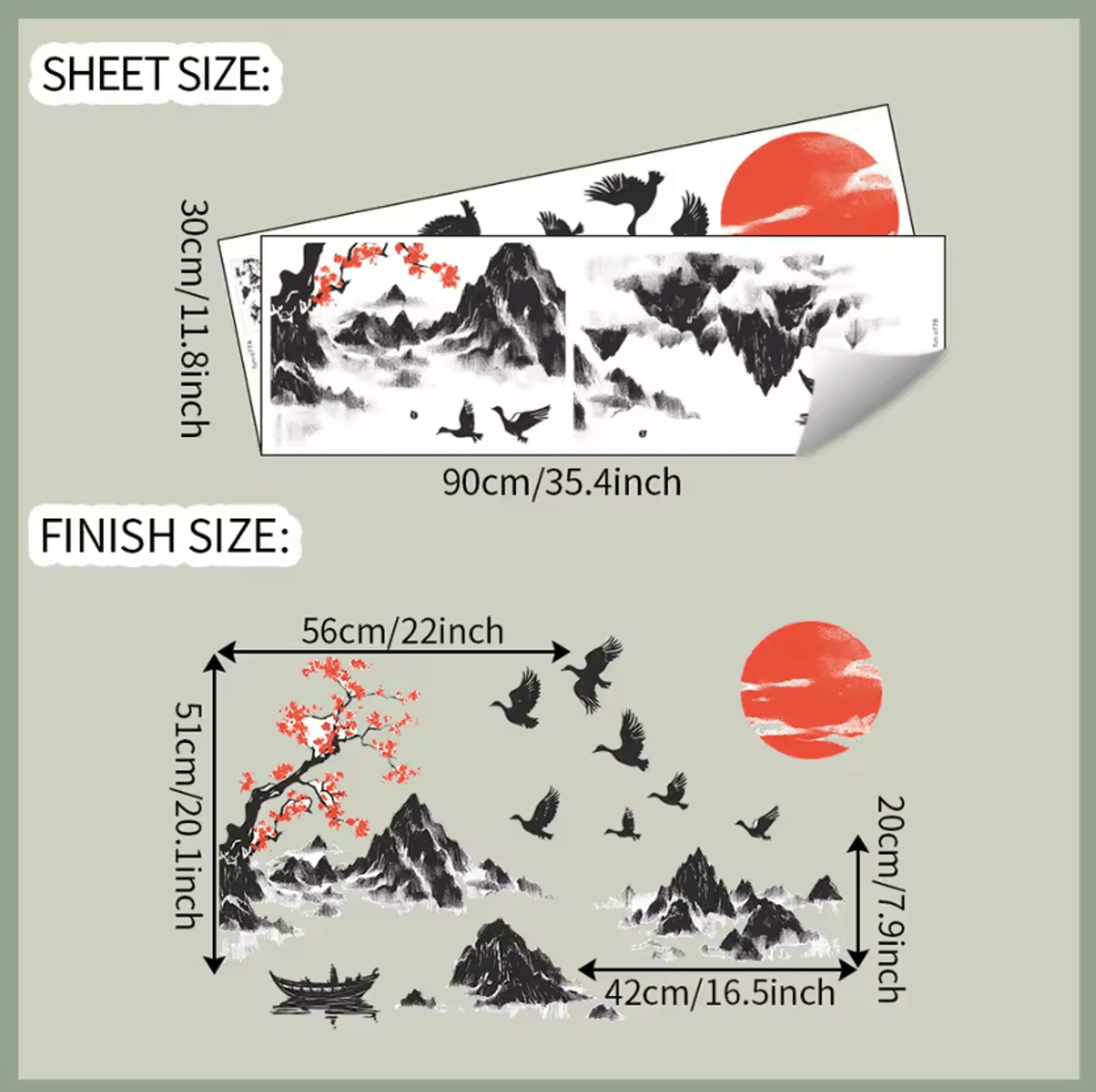 3 Piece Chinese Ink Landscape Wall Stickers 8
