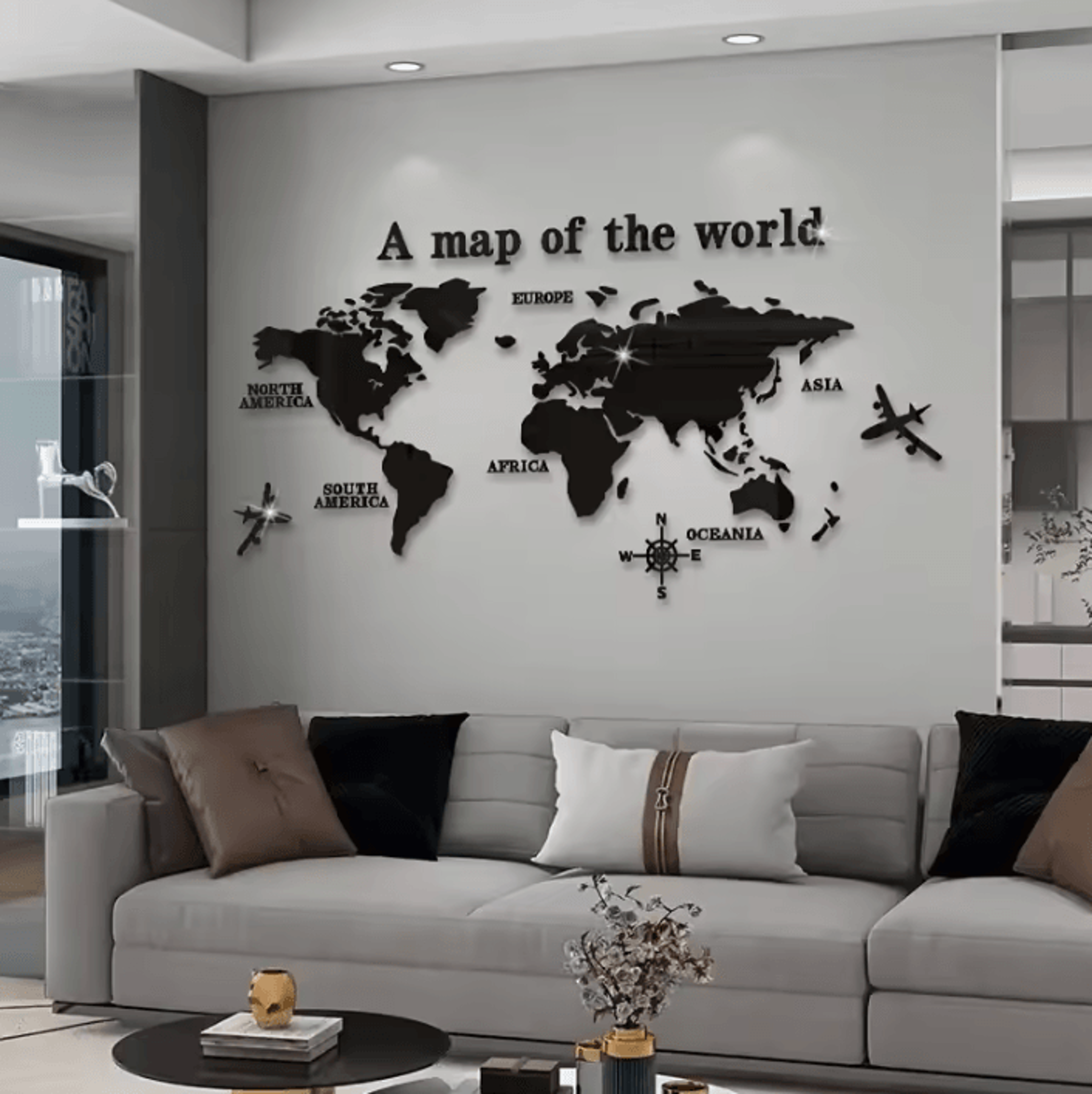 3D Acrylic World Map Mirror Wall Decor 1