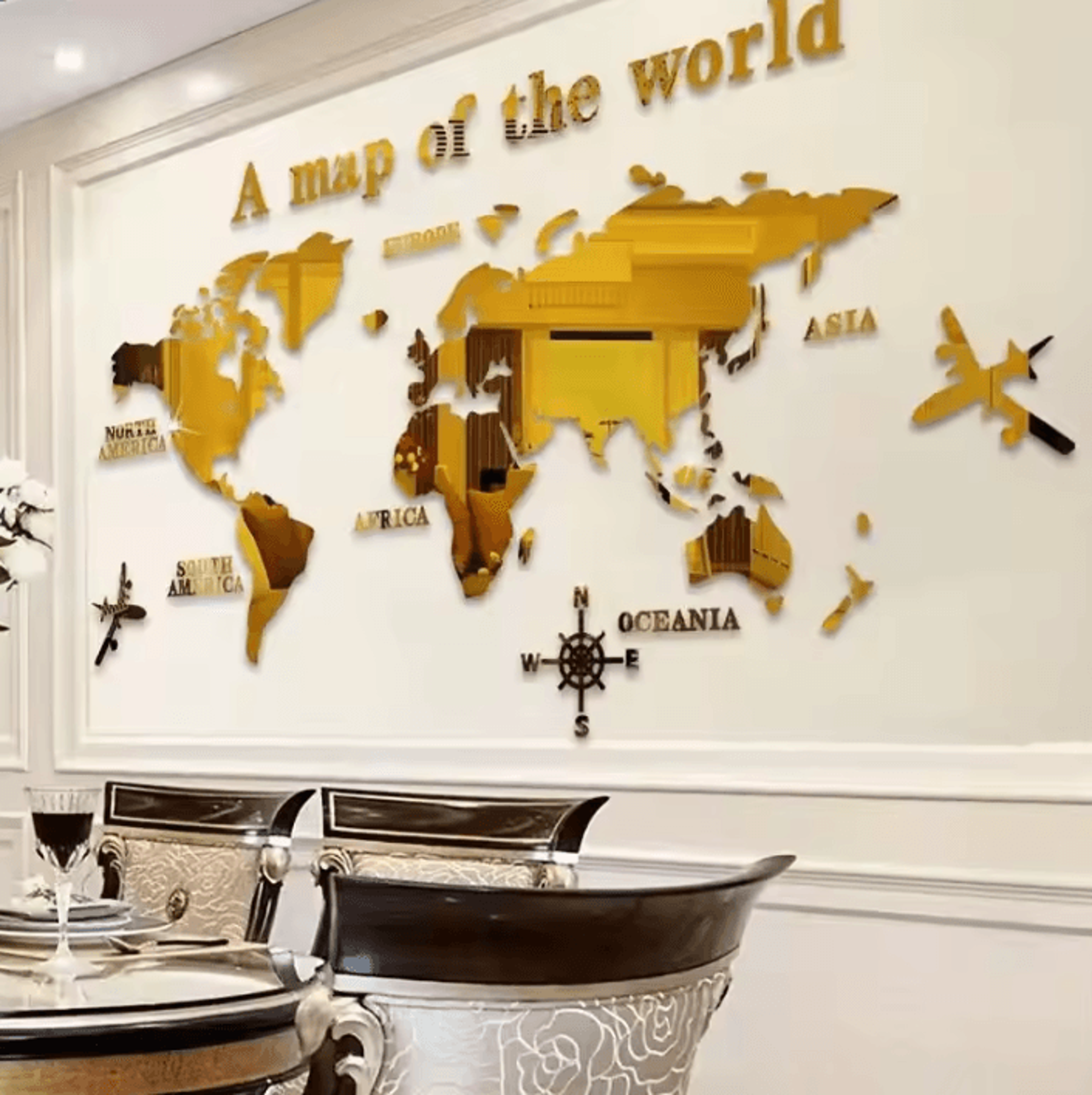 3D Acrylic World Map Mirror Wall Decor 2