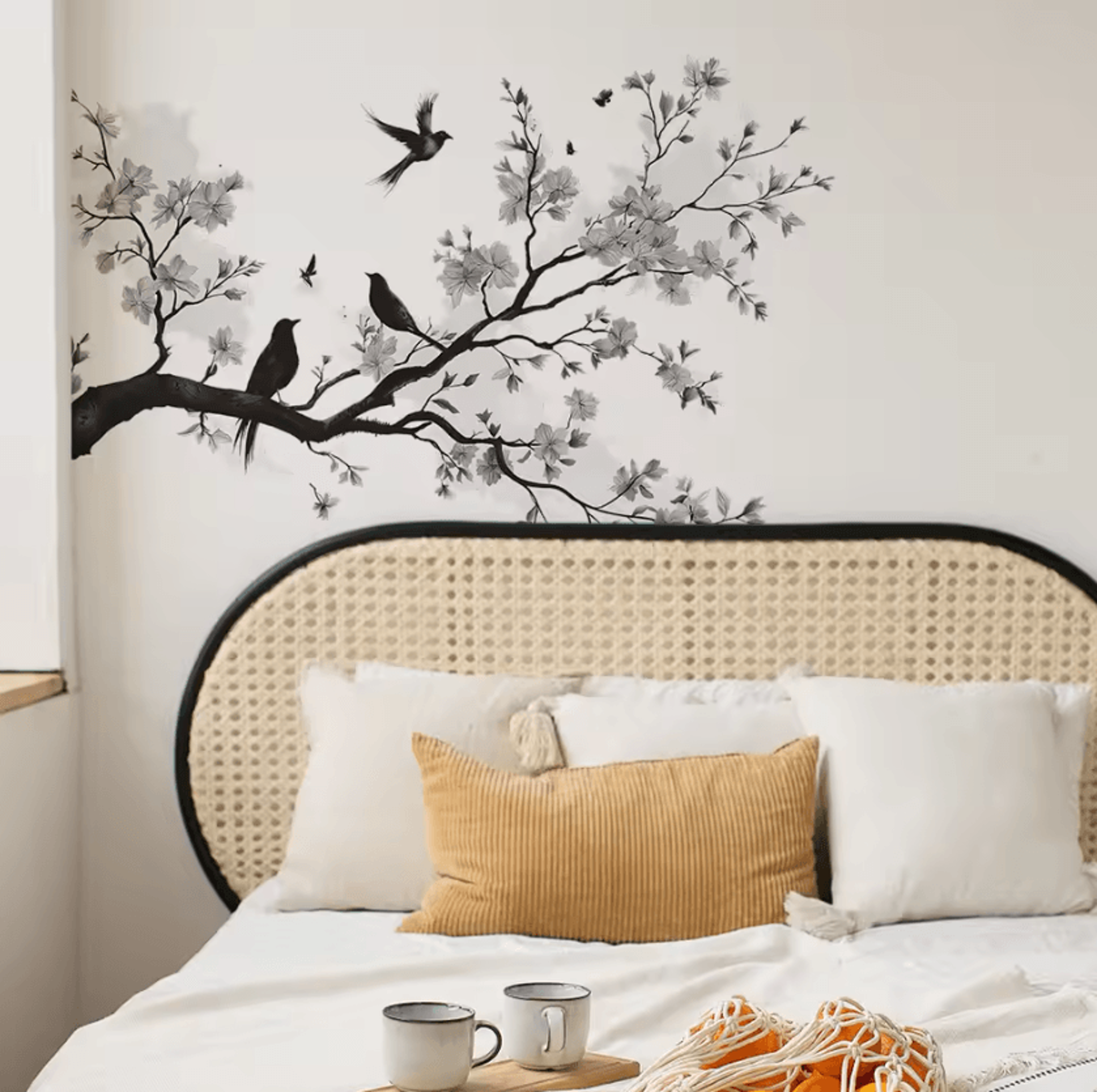 Black And White Blossom Branch Bird Wall Sticker 4