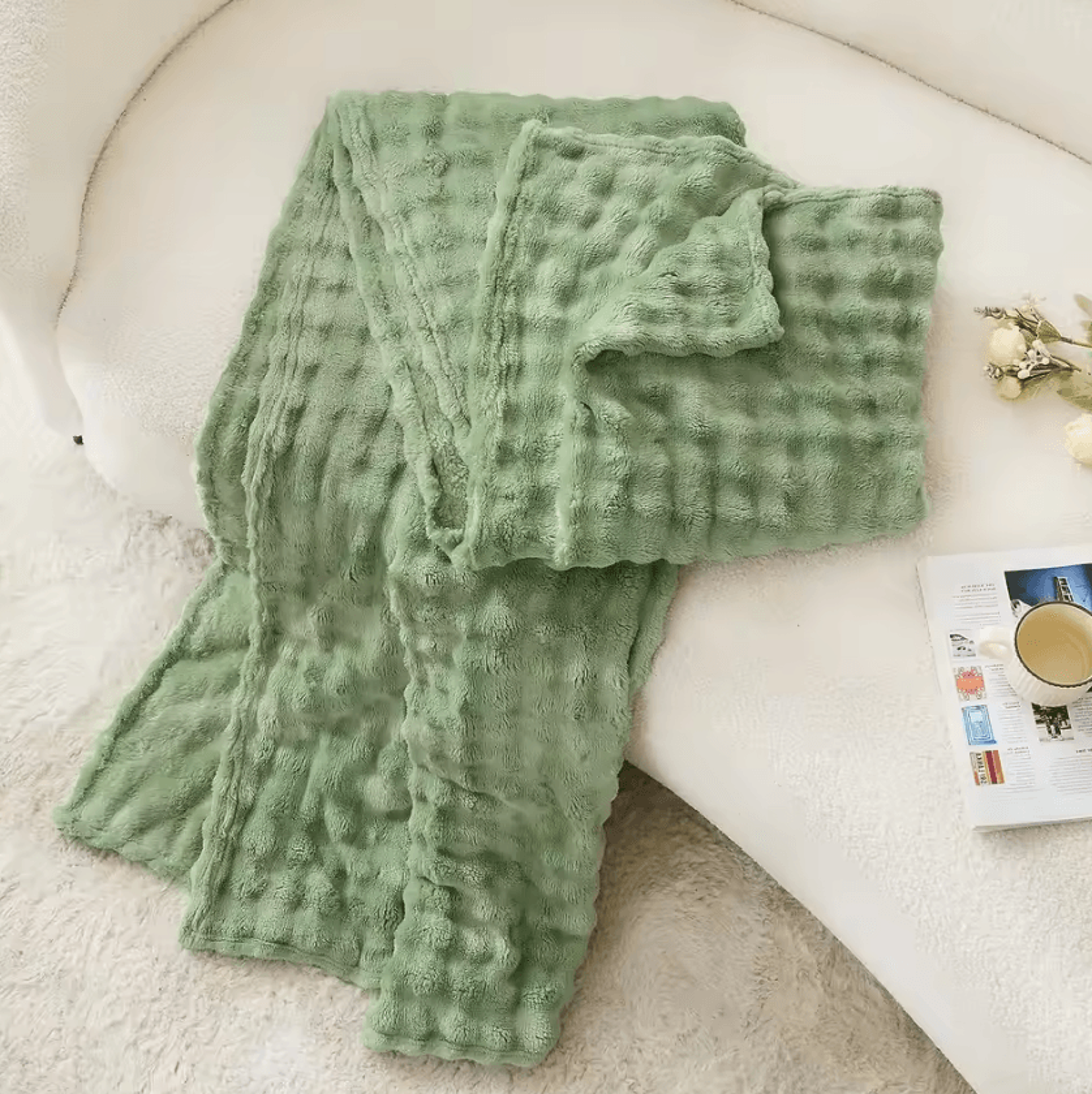 Sage Green Fleece Bubble Throw Blanket 0