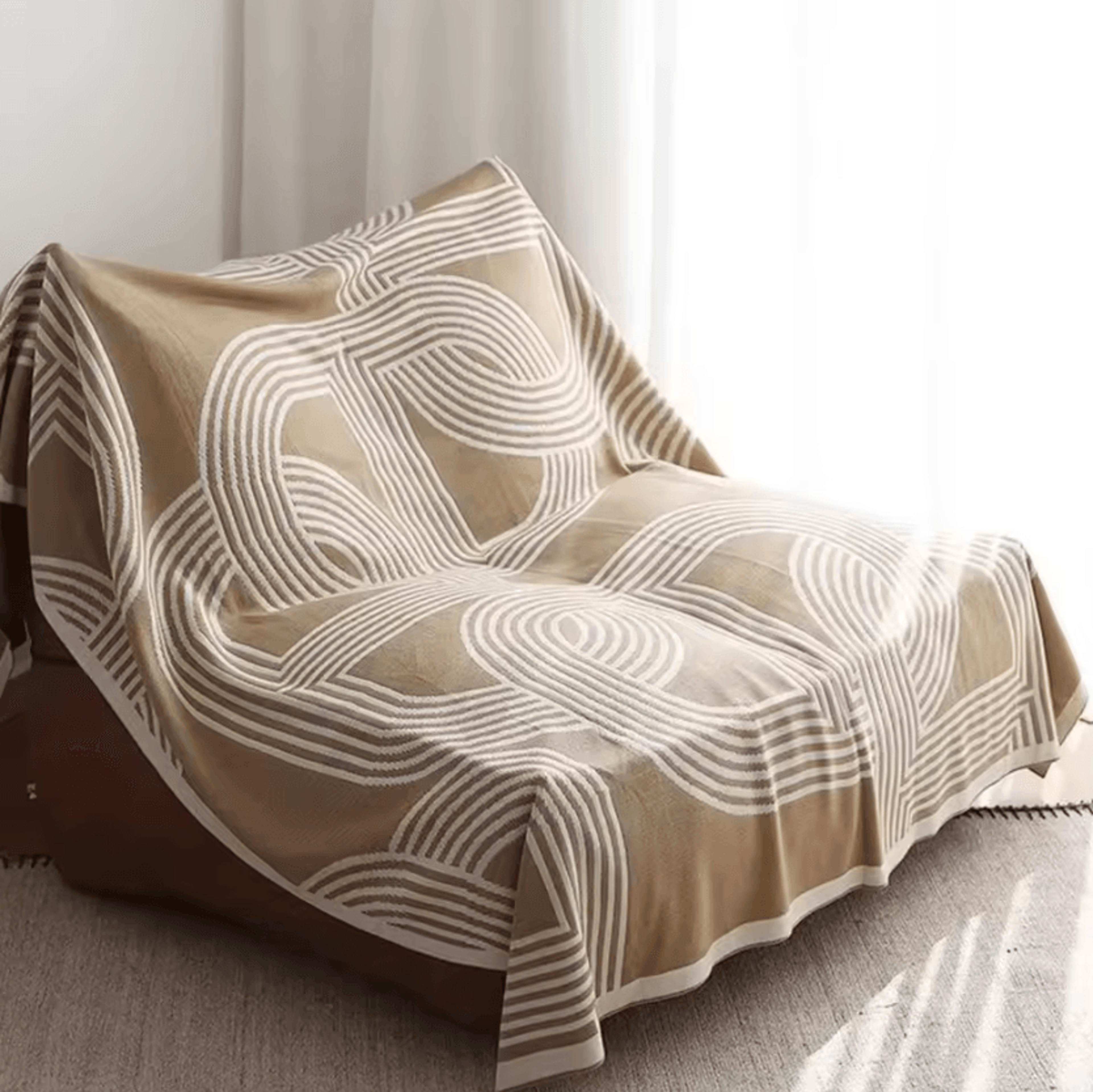 Nordic Geometric Knitted Throw Blanket 0