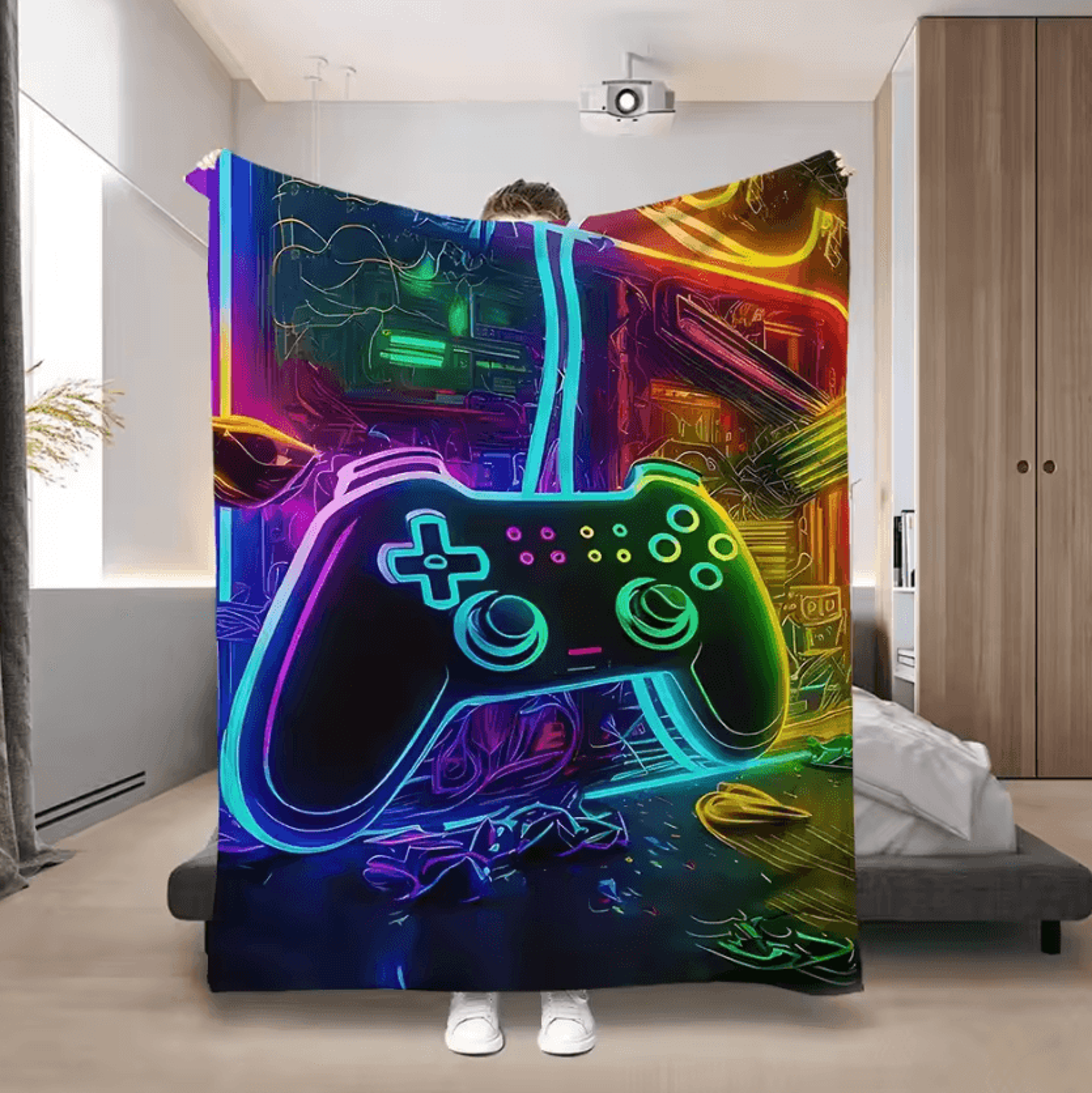 Colorful Gamepad Flannel Gaming Throw Blanket 2