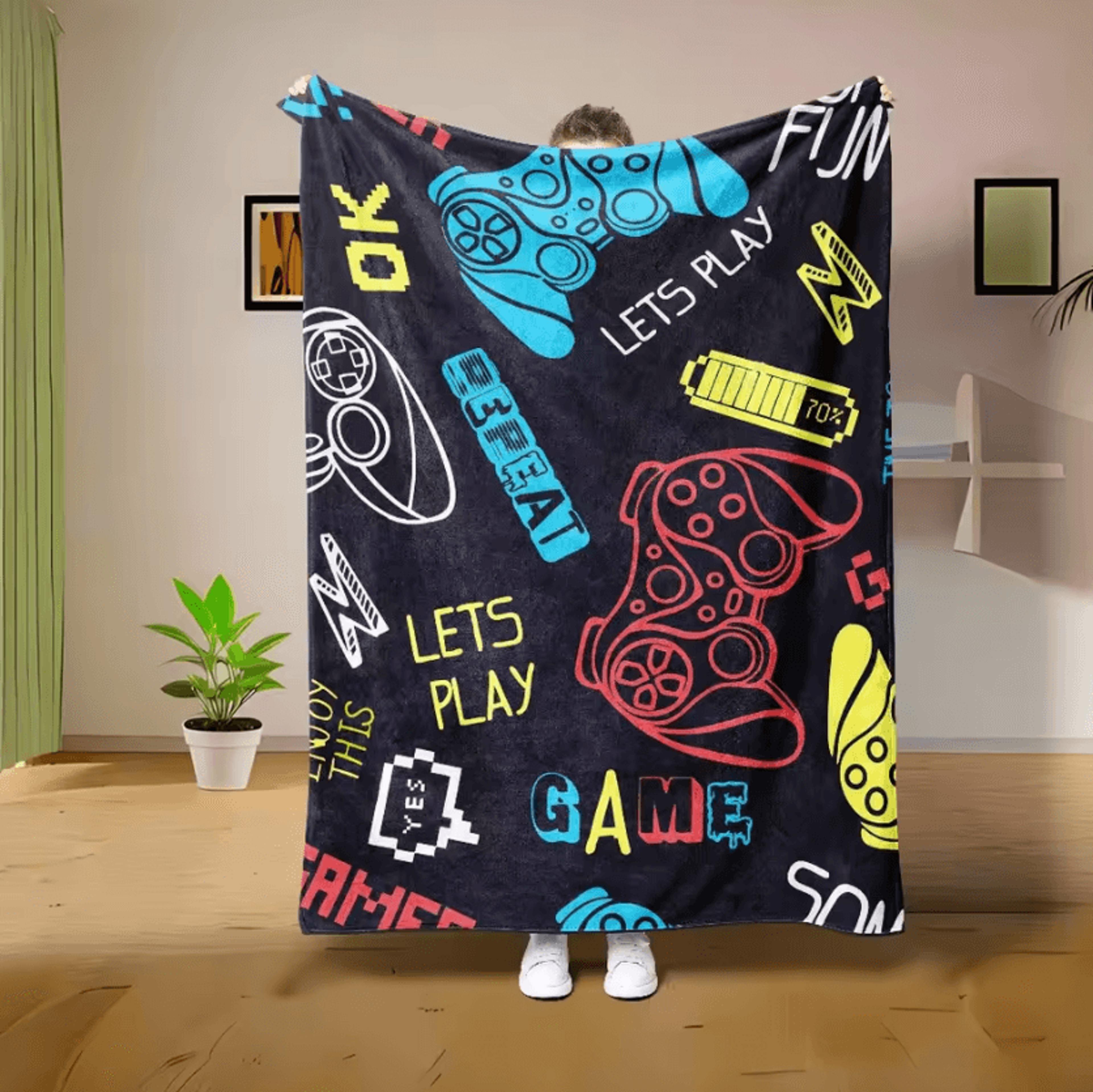 Colorful Gamepad Flannel Gaming Throw Blanket 3