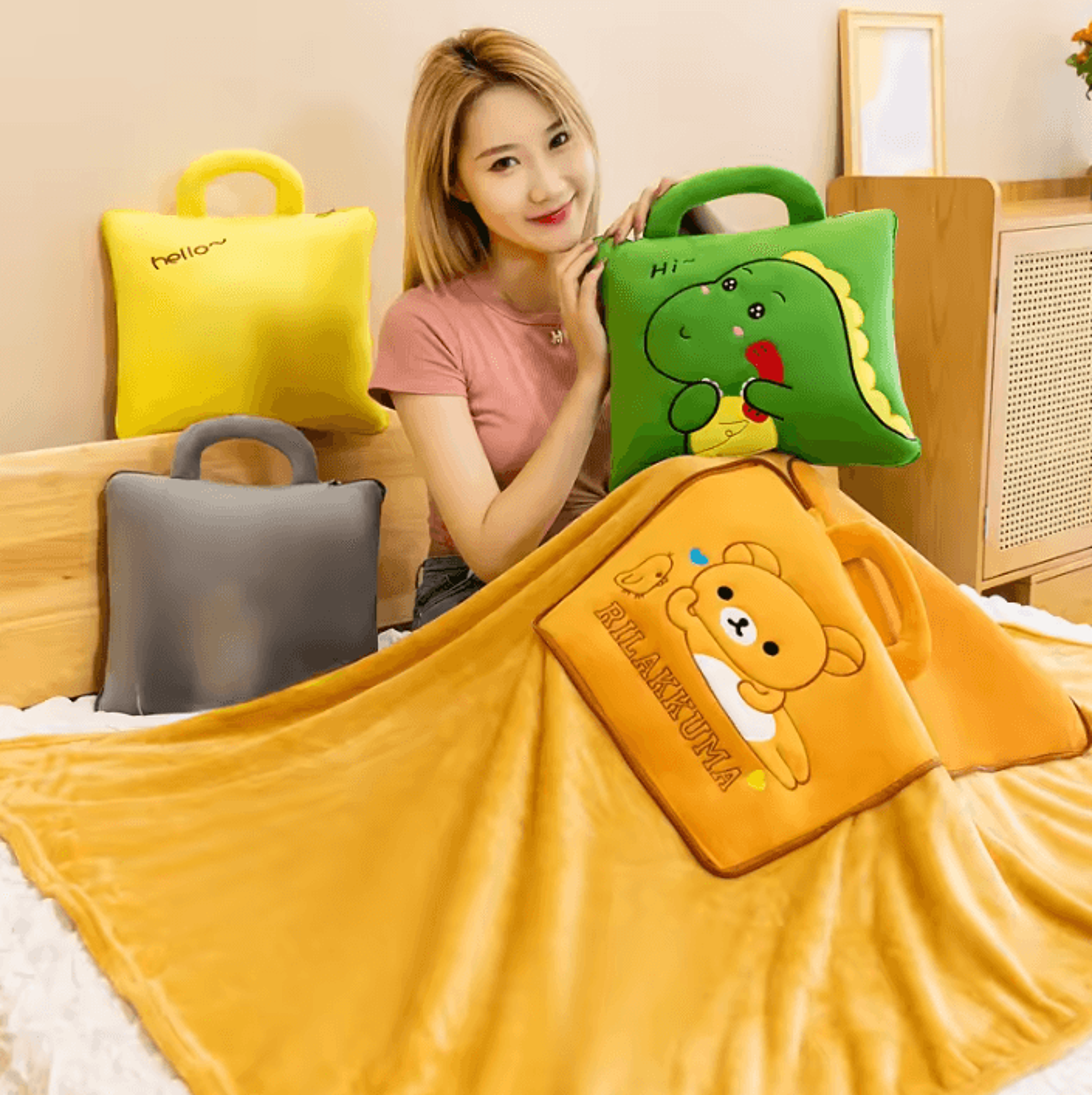 Cute 3 In 1 Foldable Pillow Blanket 0