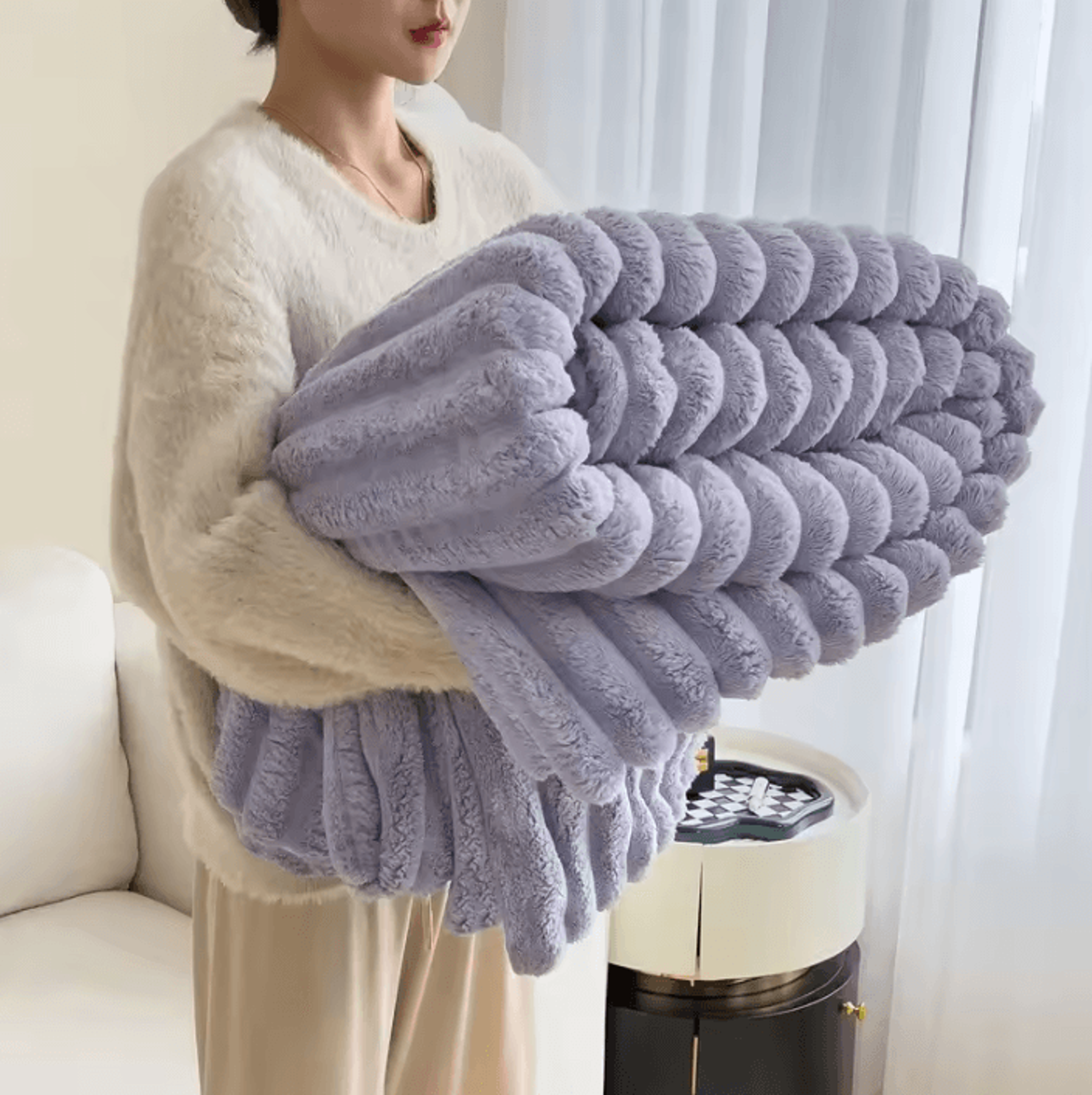 Faux Rabbit Fur Plush Nap Blanket 7