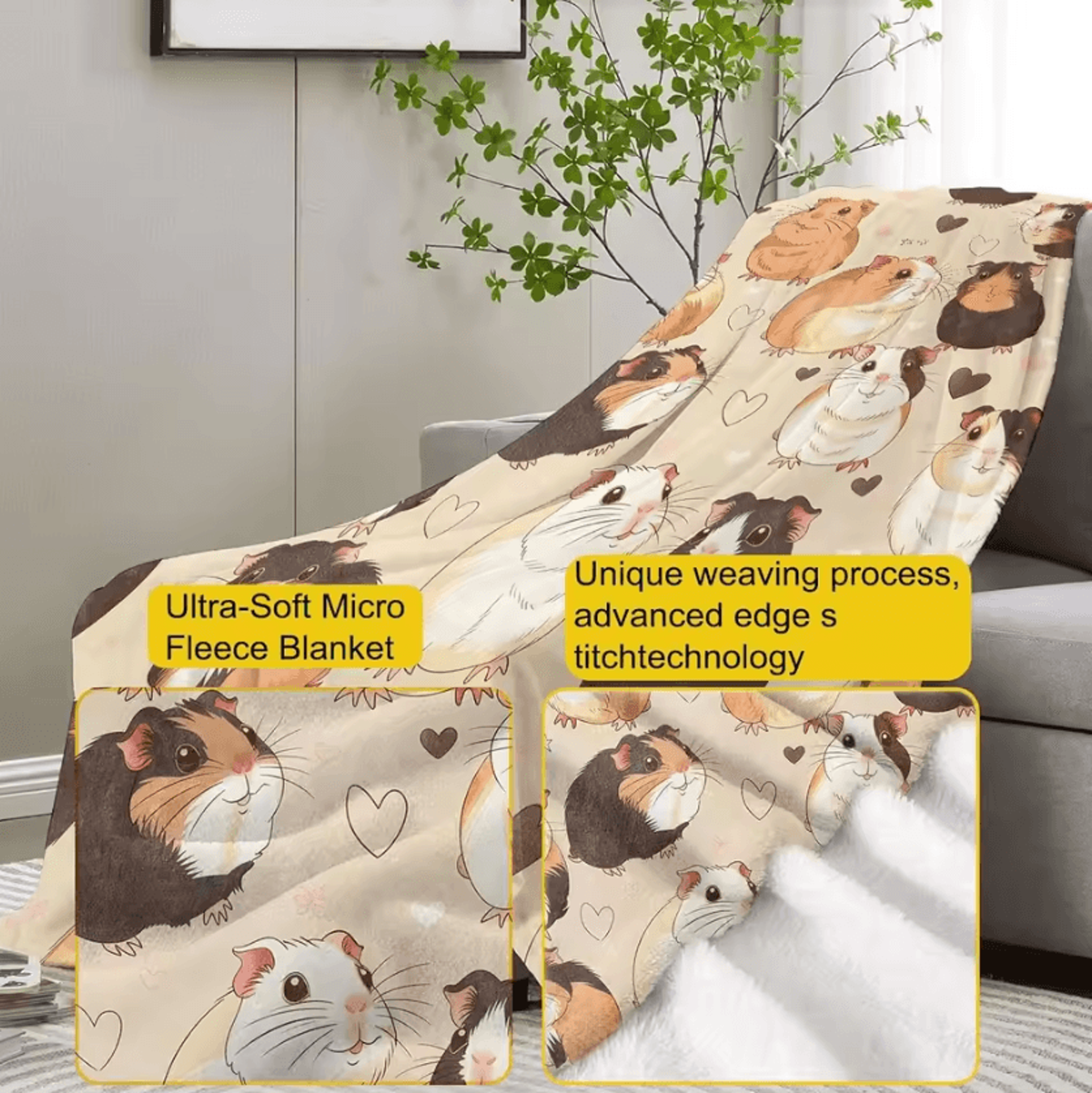 Cute Guinea Pig All Season Throw Blanket 2
