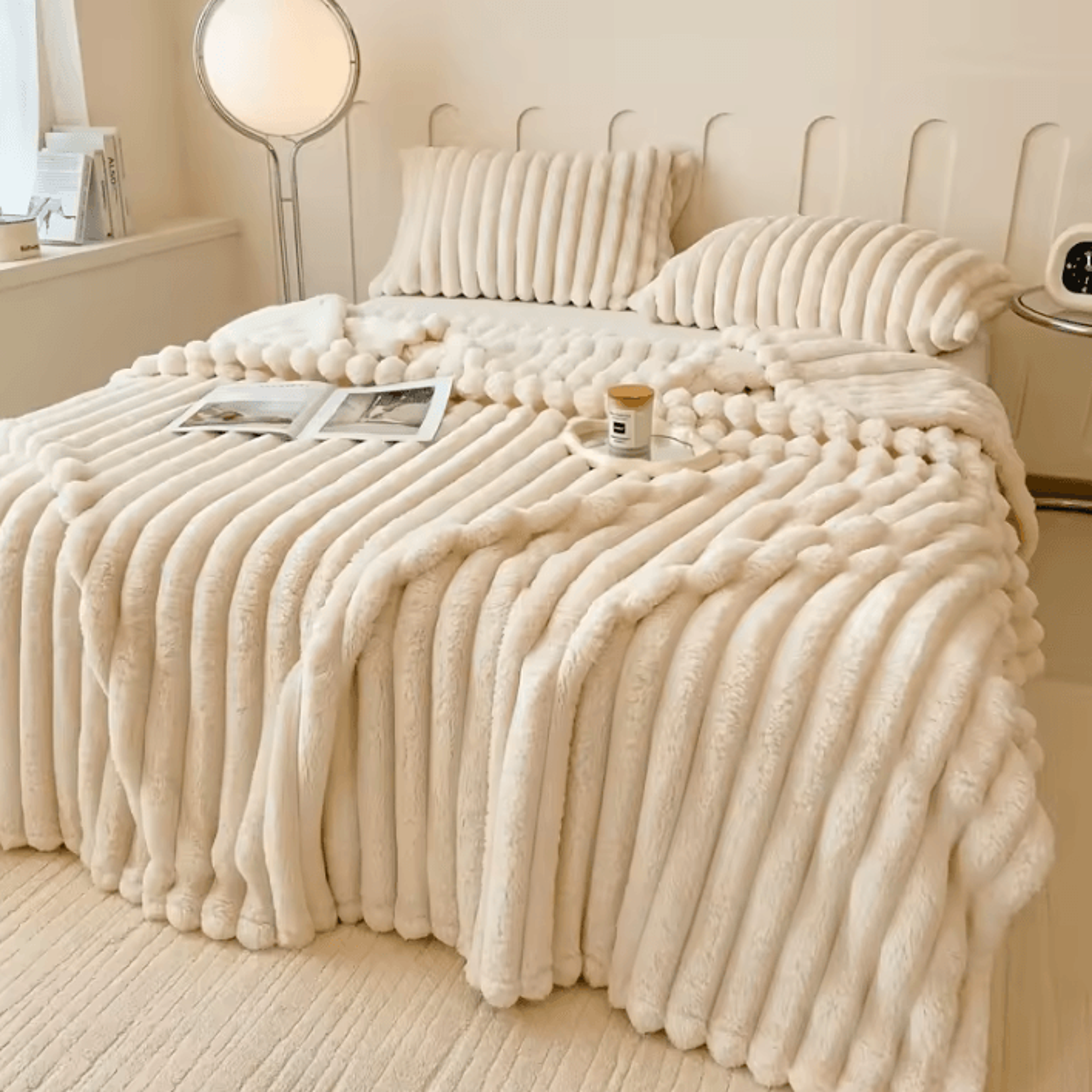 Thick Wide Striped Flannel Sofa And Bed Blanket 2
