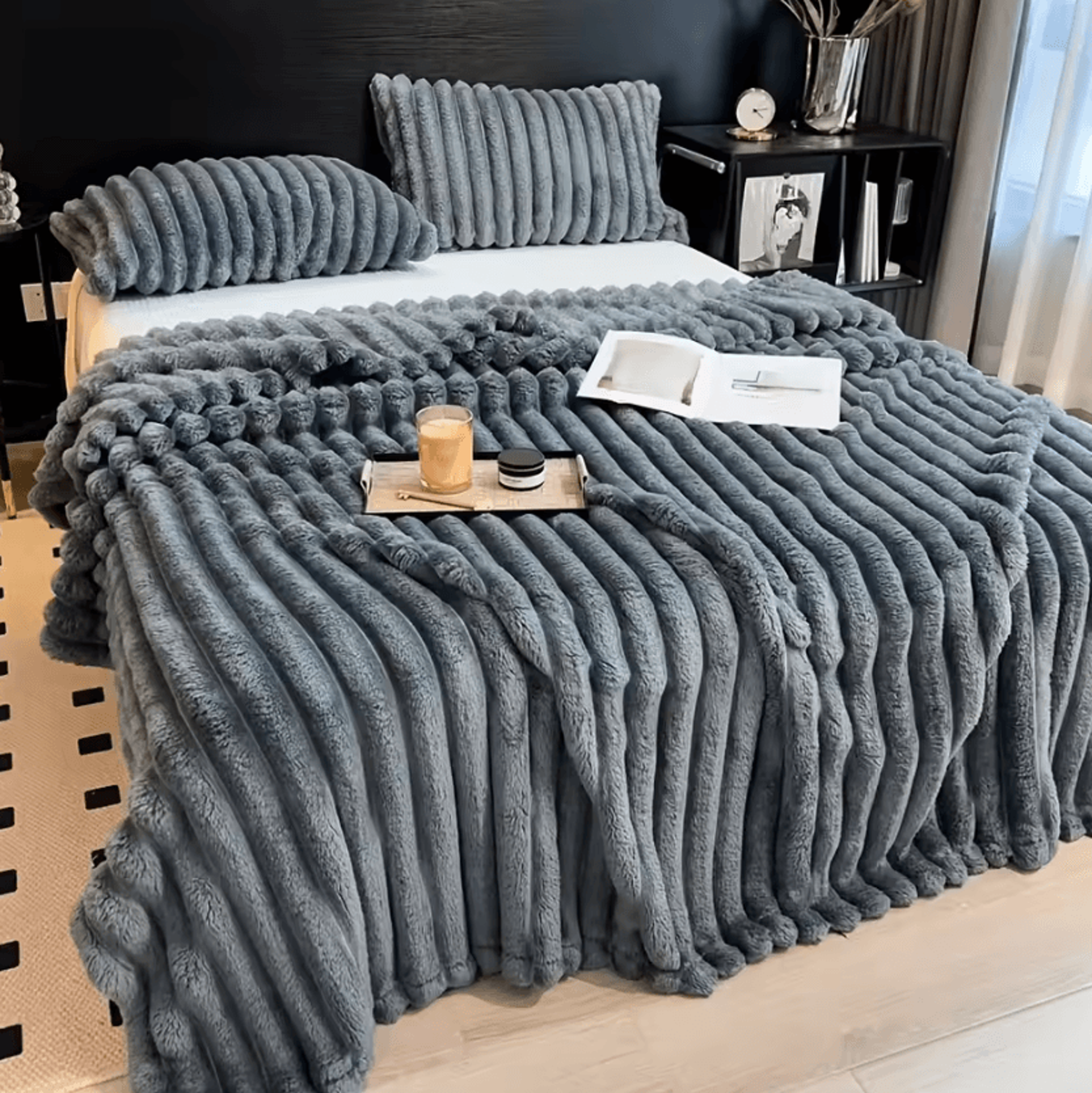 Thick Wide Striped Flannel Sofa And Bed Blanket 6