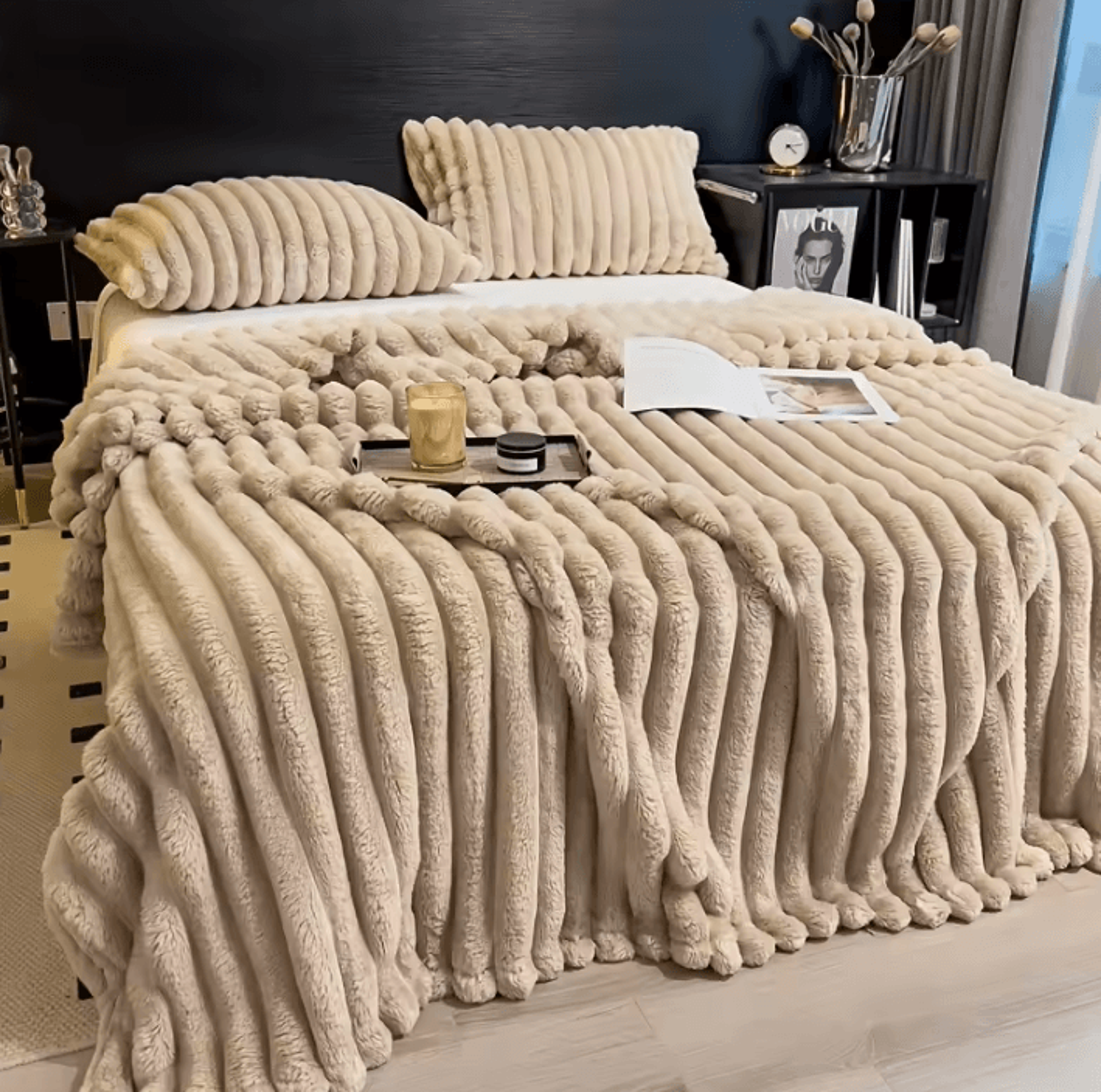 Thick Wide Striped Flannel Sofa And Bed Blanket 4
