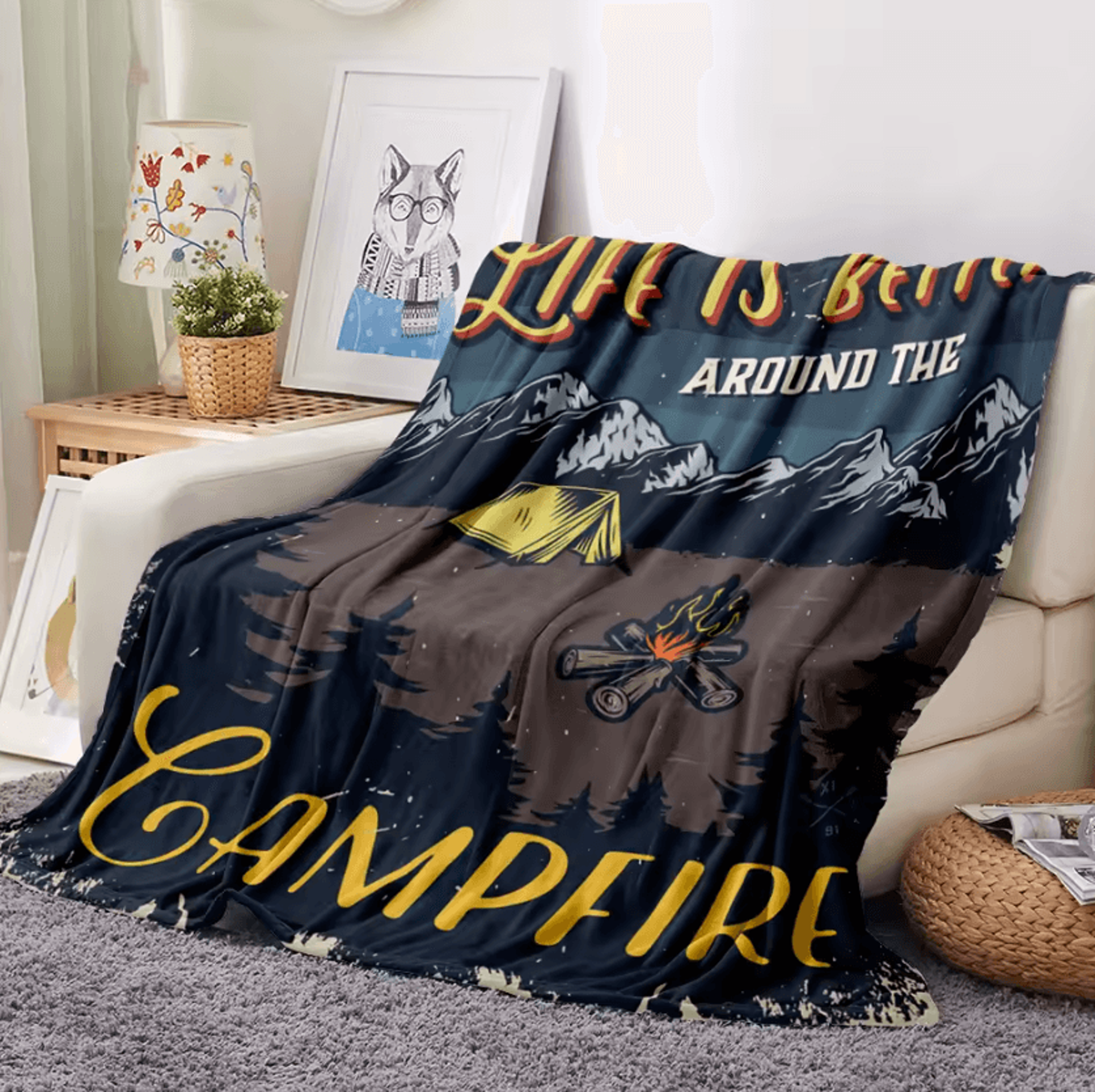 American Retro Landscape Flannel Throw Blanket 3