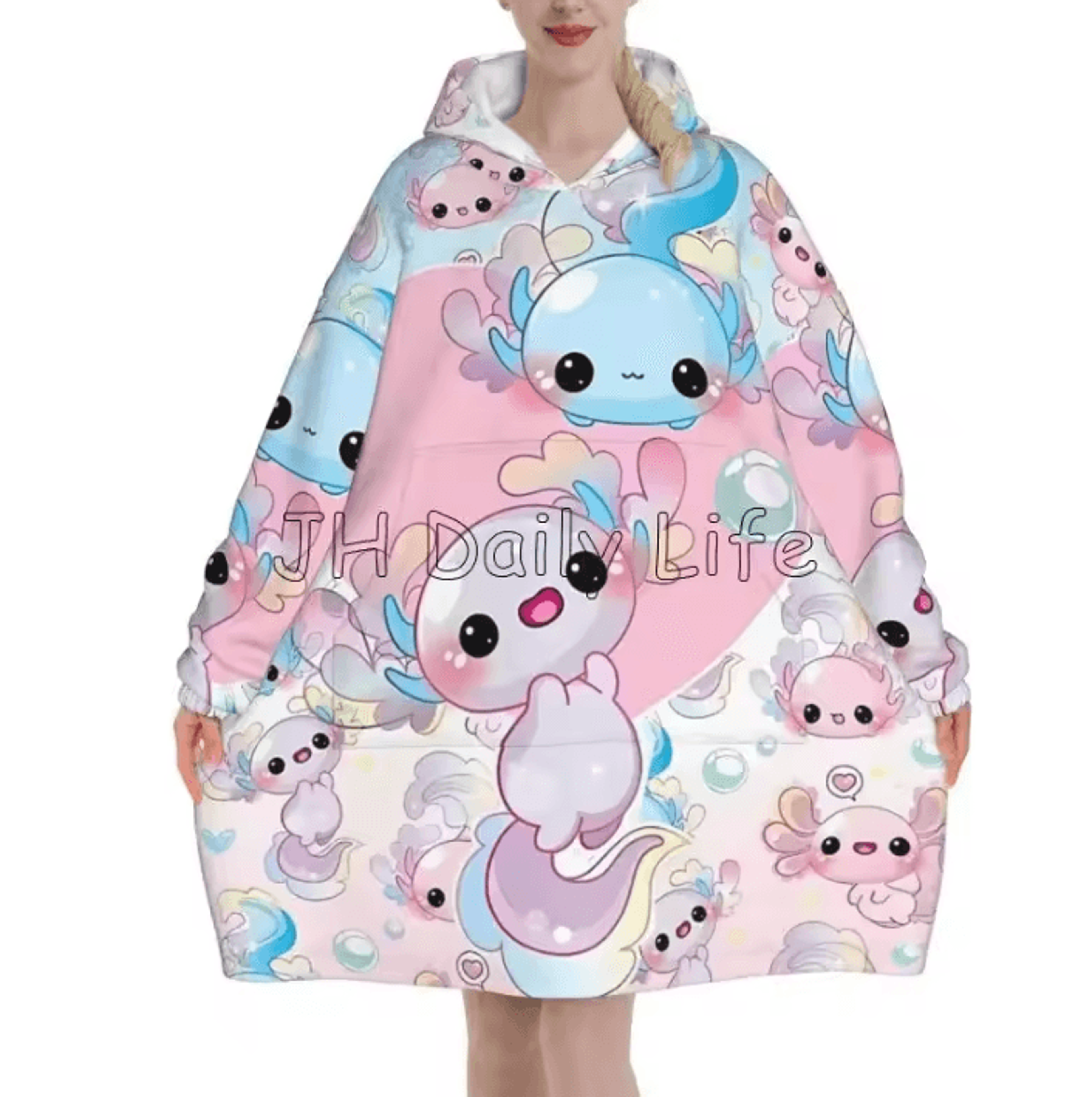 Axolotl Oversized Flannel Wearable Blanket Hoodie 4