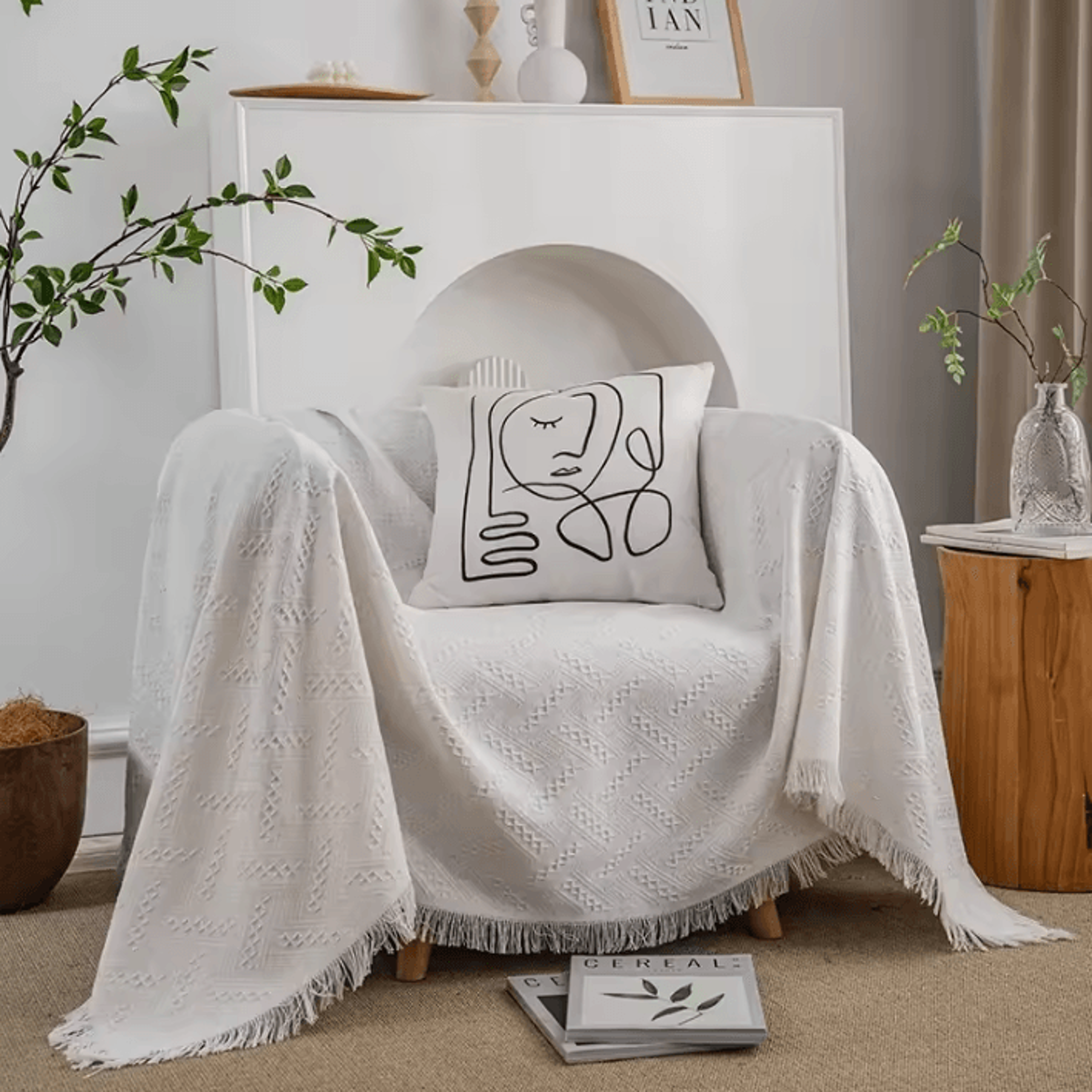 Nordic Cotton Blend Tassel Sofa Throw Blanket 0