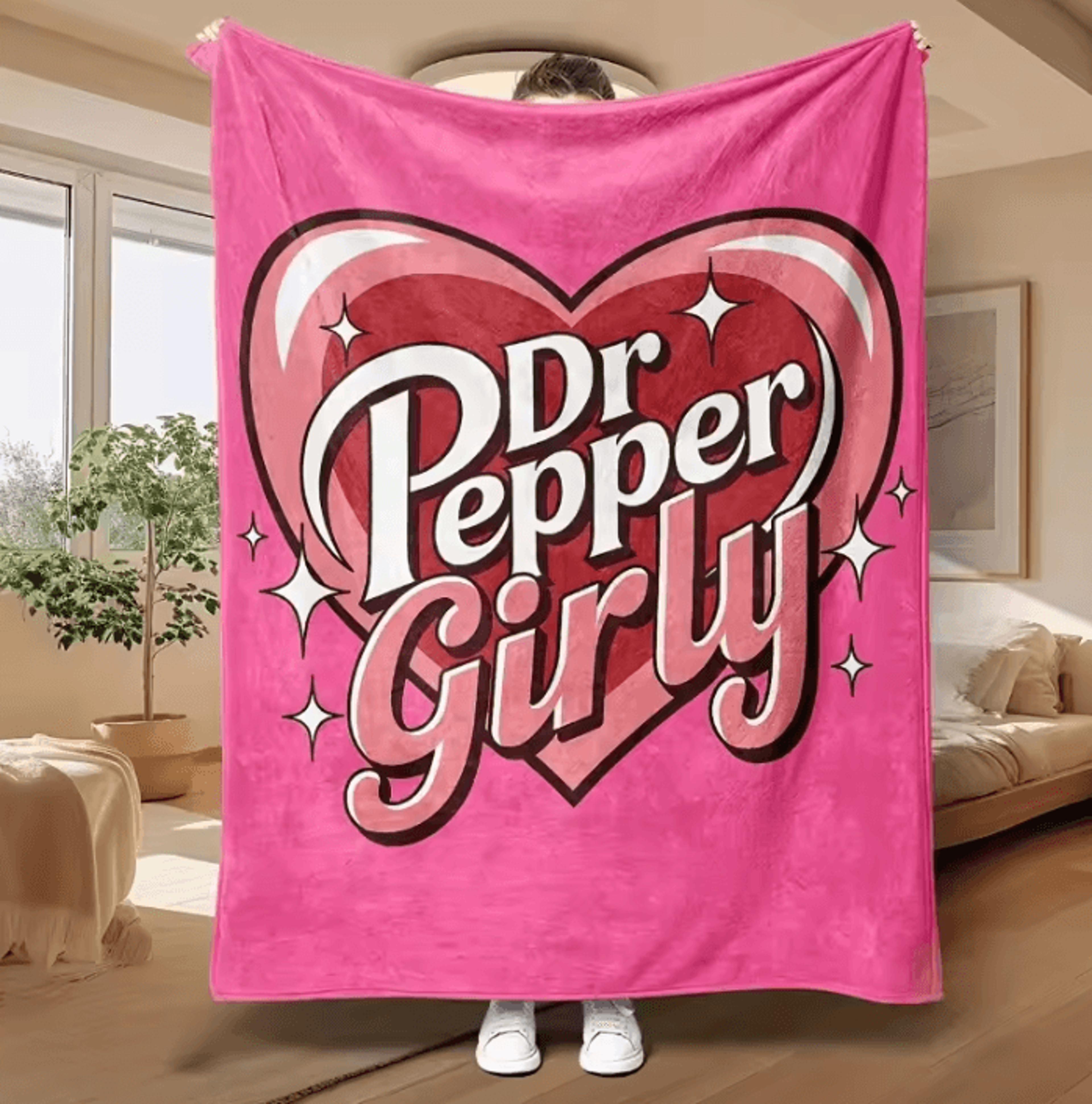 Dr Pepper Pink Heart Flannel Throw Blanket 0