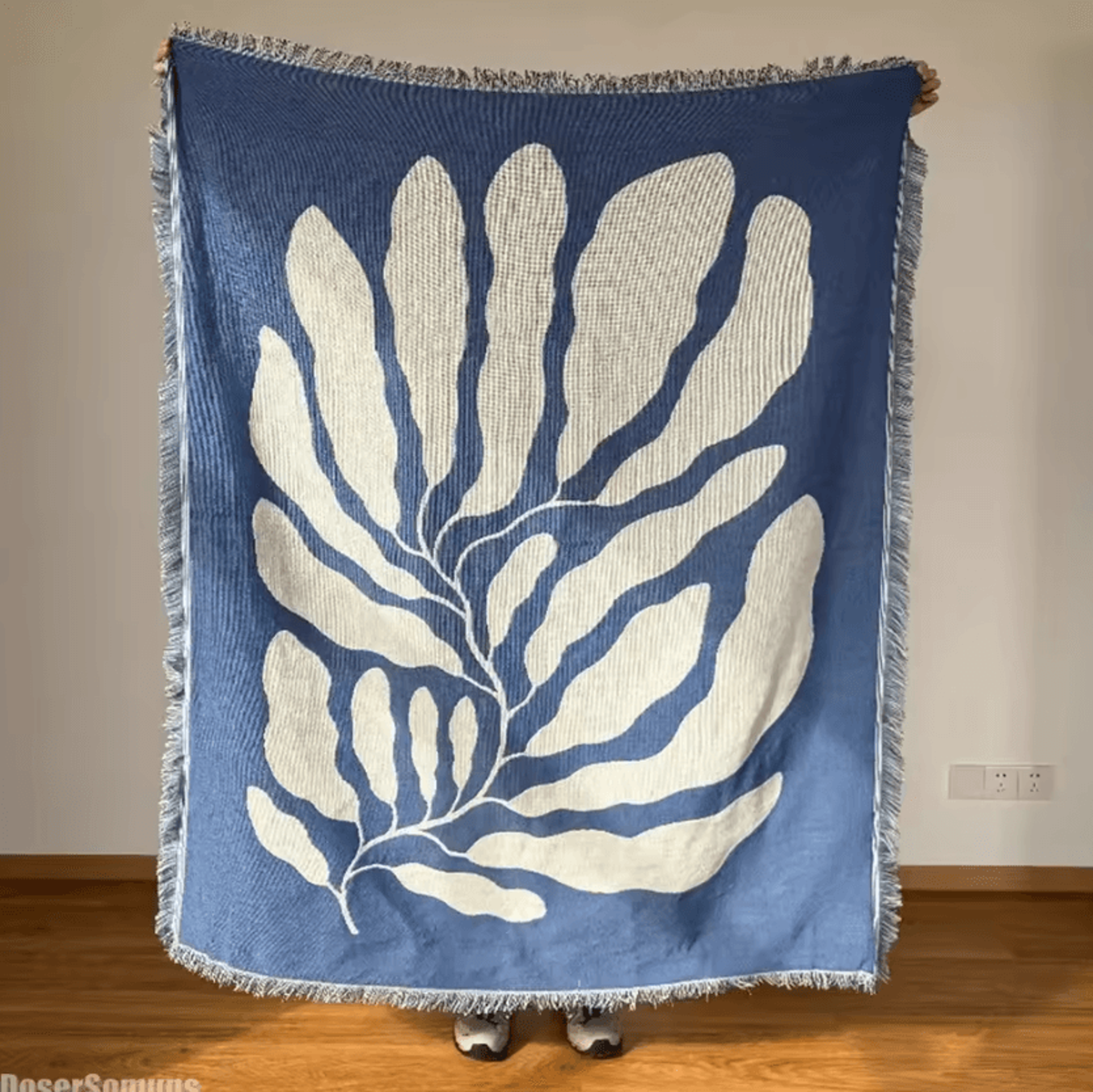 blue american country tassel sofa throw blanket