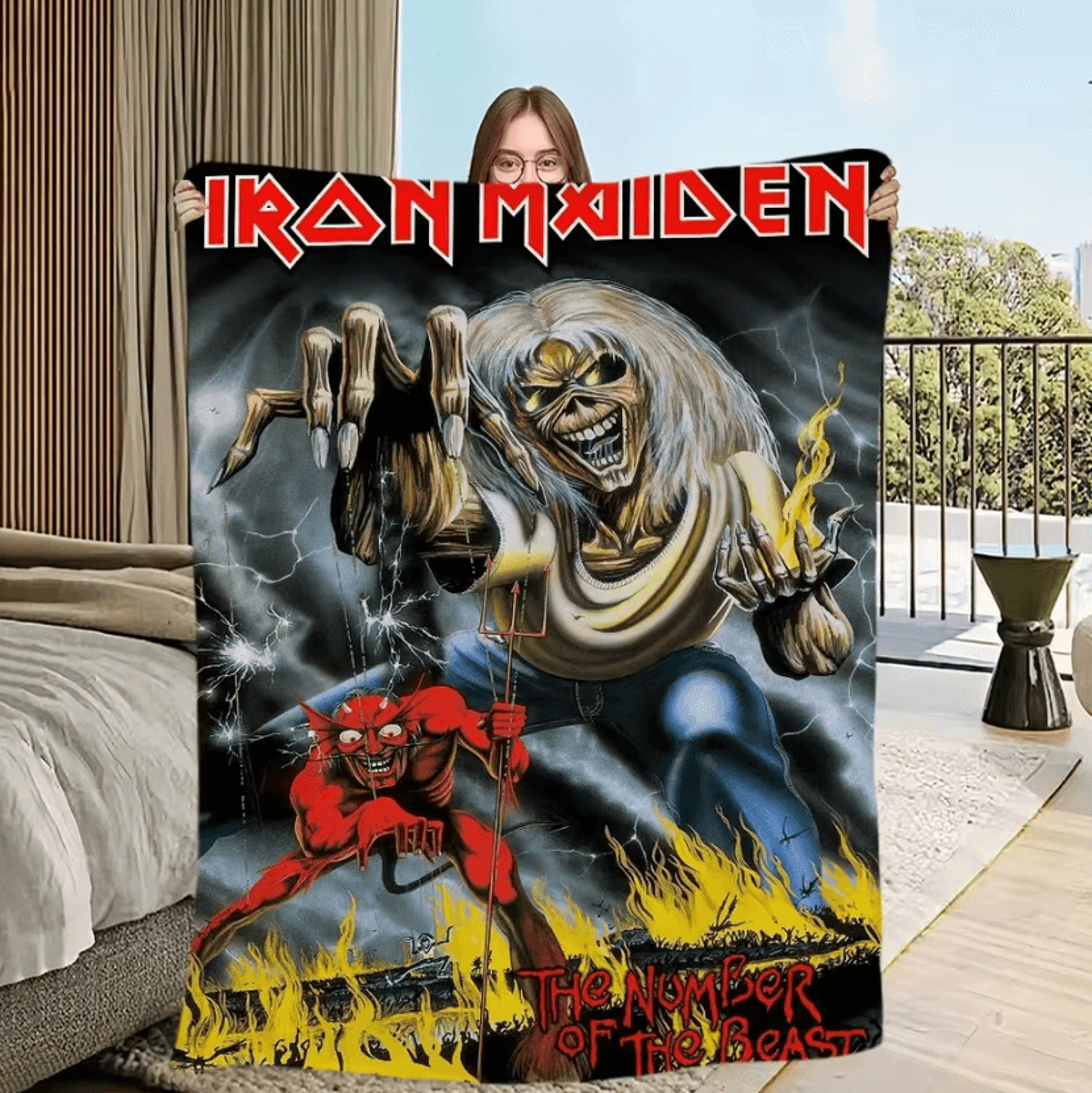 Iron Maiden Skeleton Flame Soft Throw Blanket 1