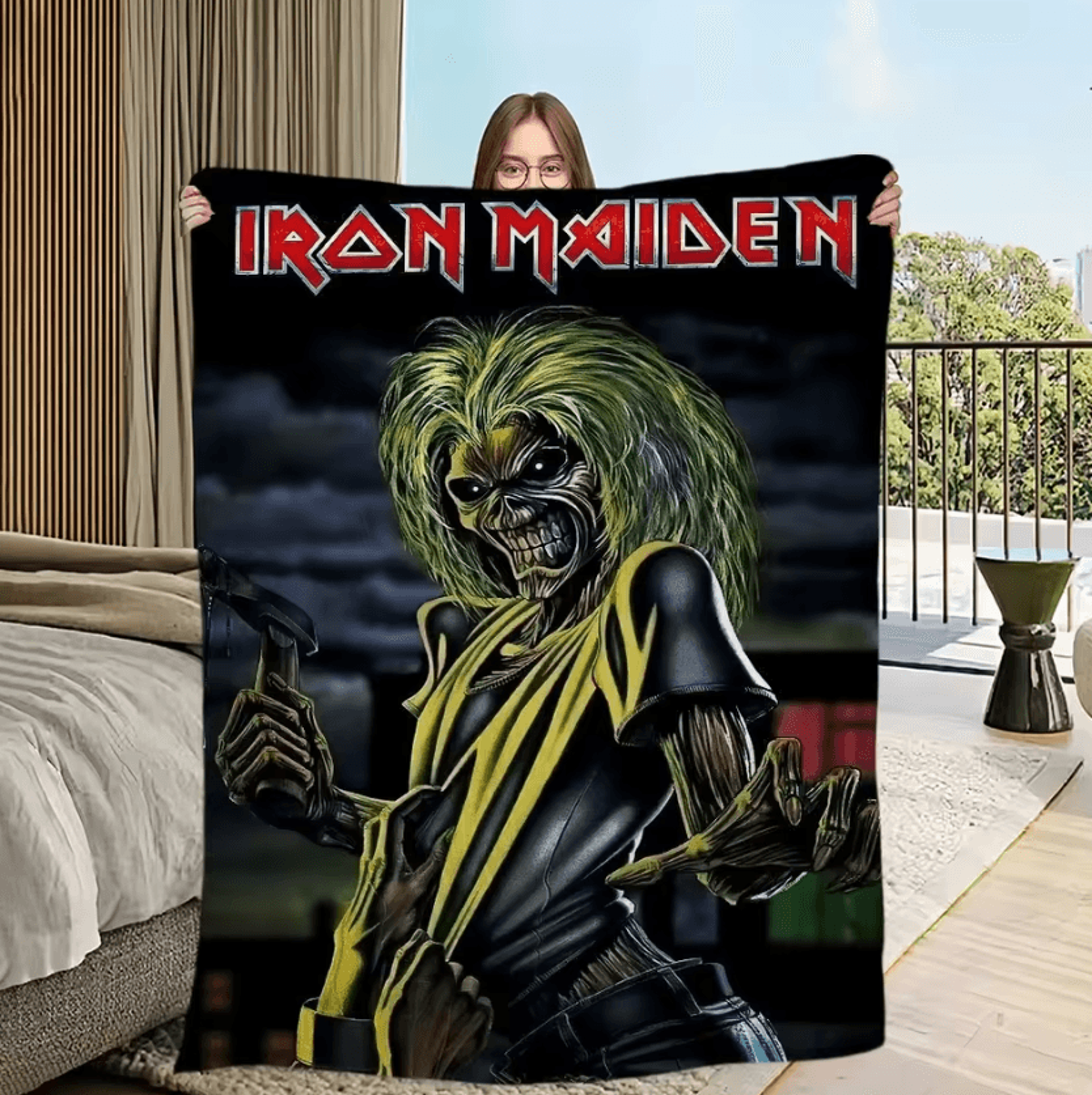 Iron Maiden Skeleton Flame Soft Throw Blanket 2