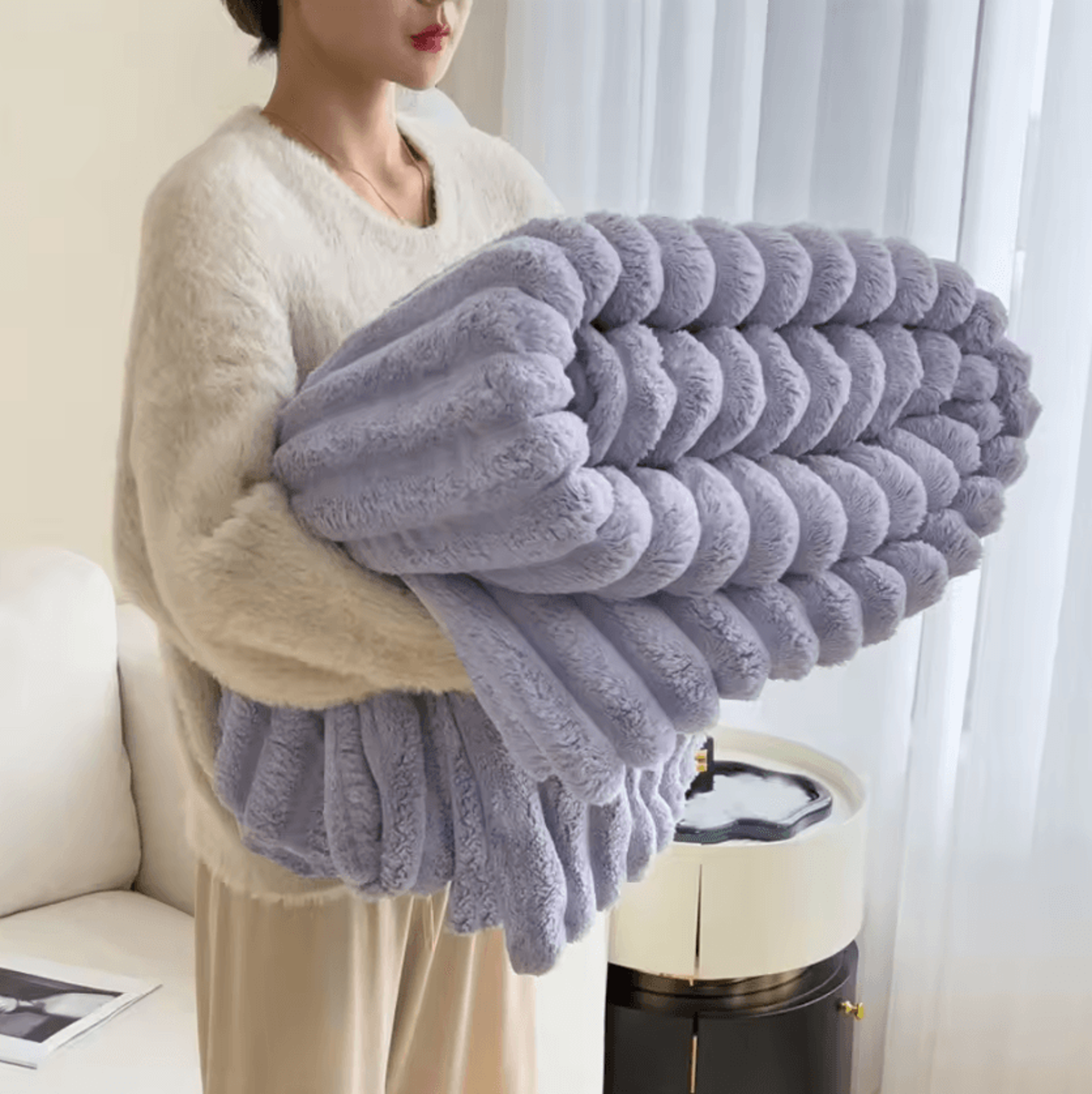 Double Sided Plush Striped Throw Blanket 4
