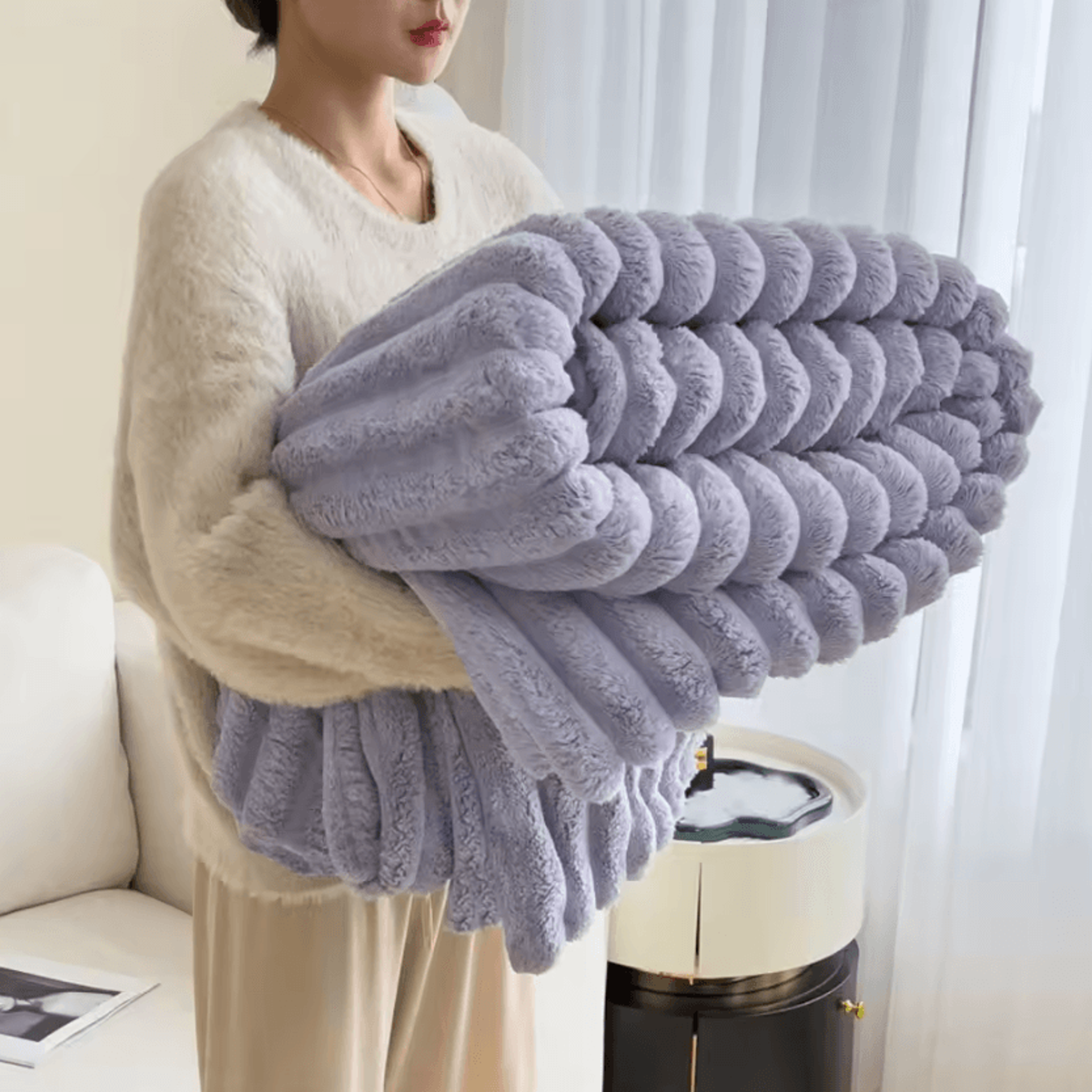 Double Sided Plush Striped Throw Blanket 7