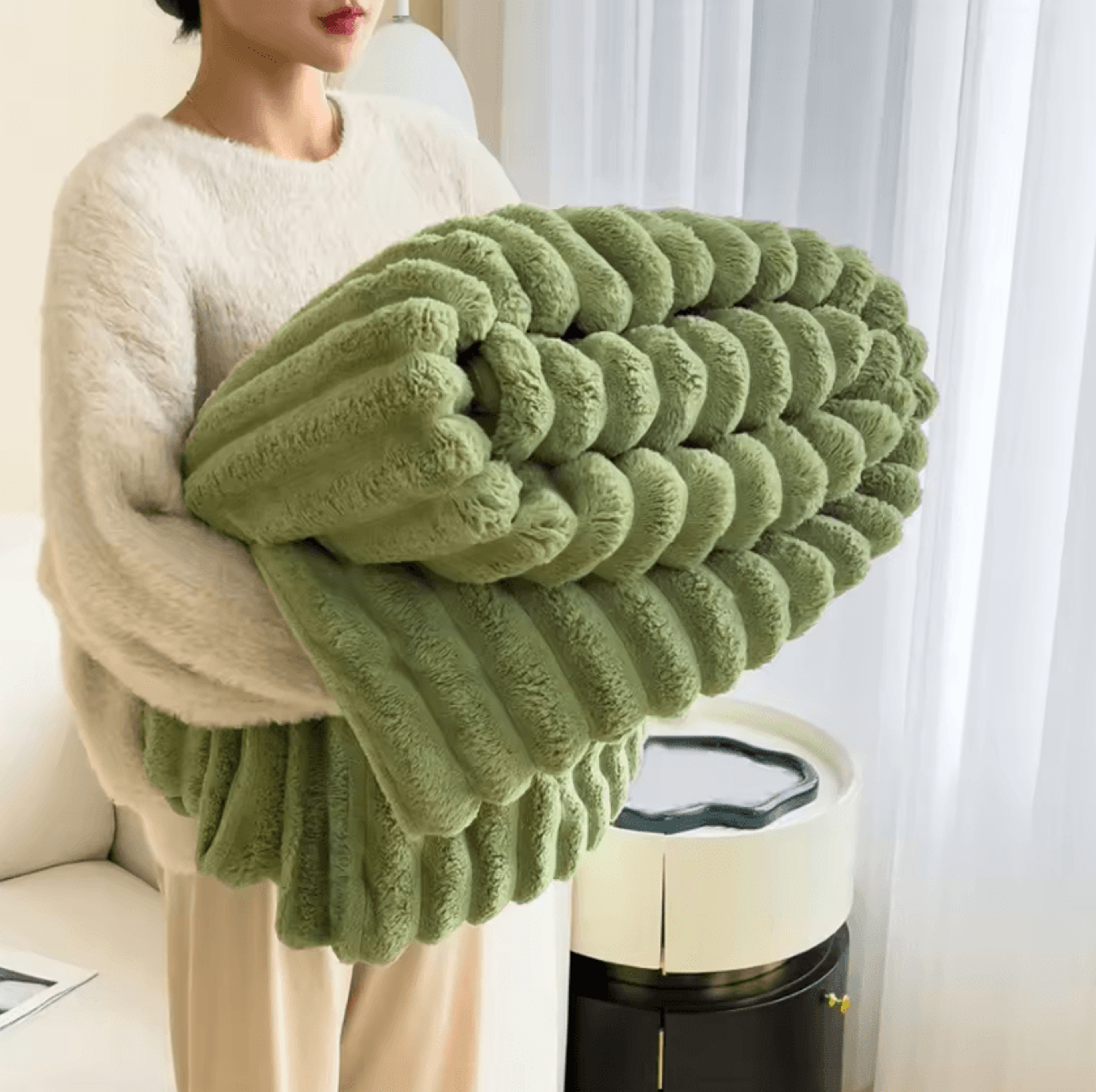 Double Sided Plush Striped Throw Blanket 14