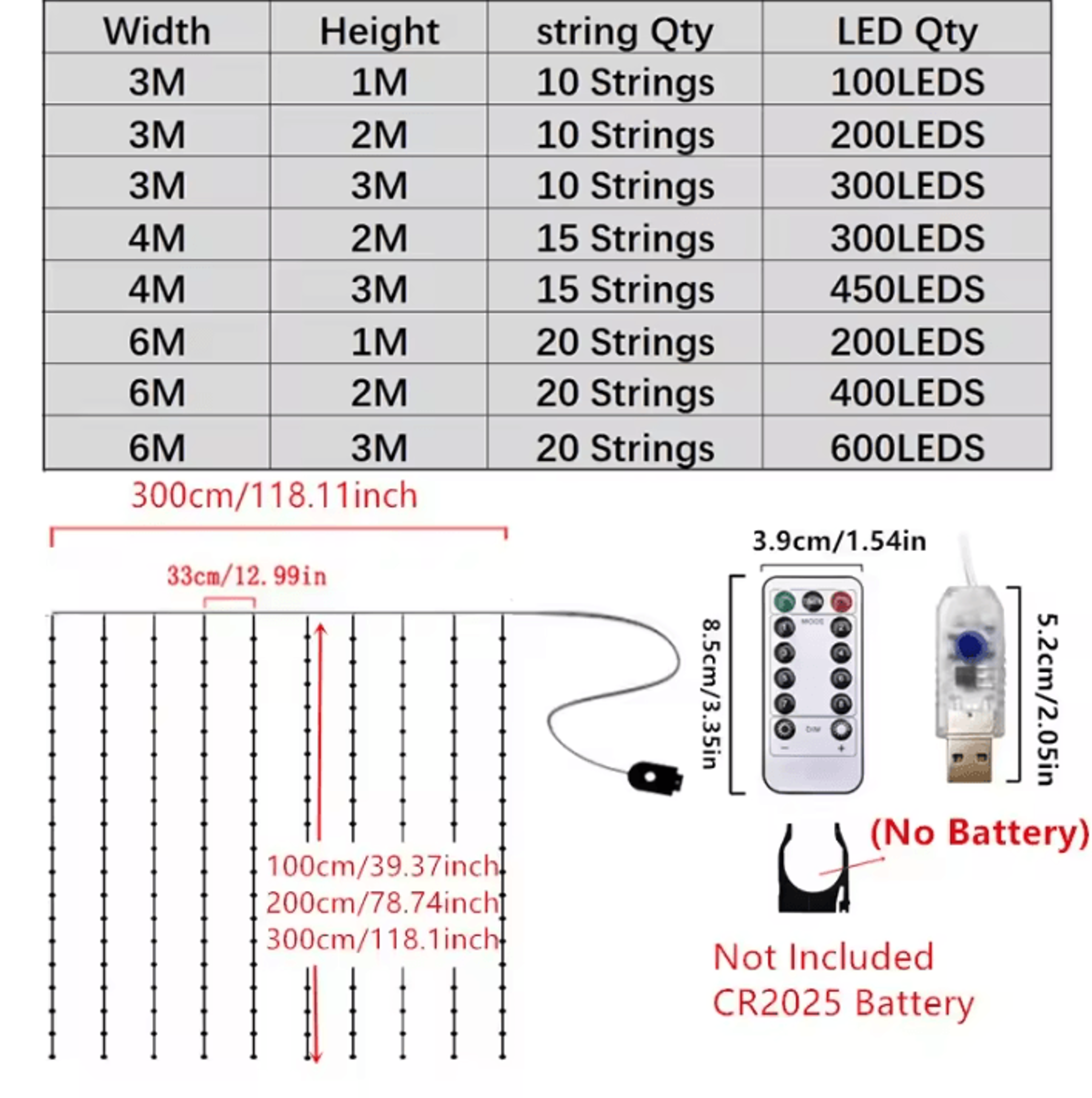 Remote Control USB Curtain Fairy Lights 2