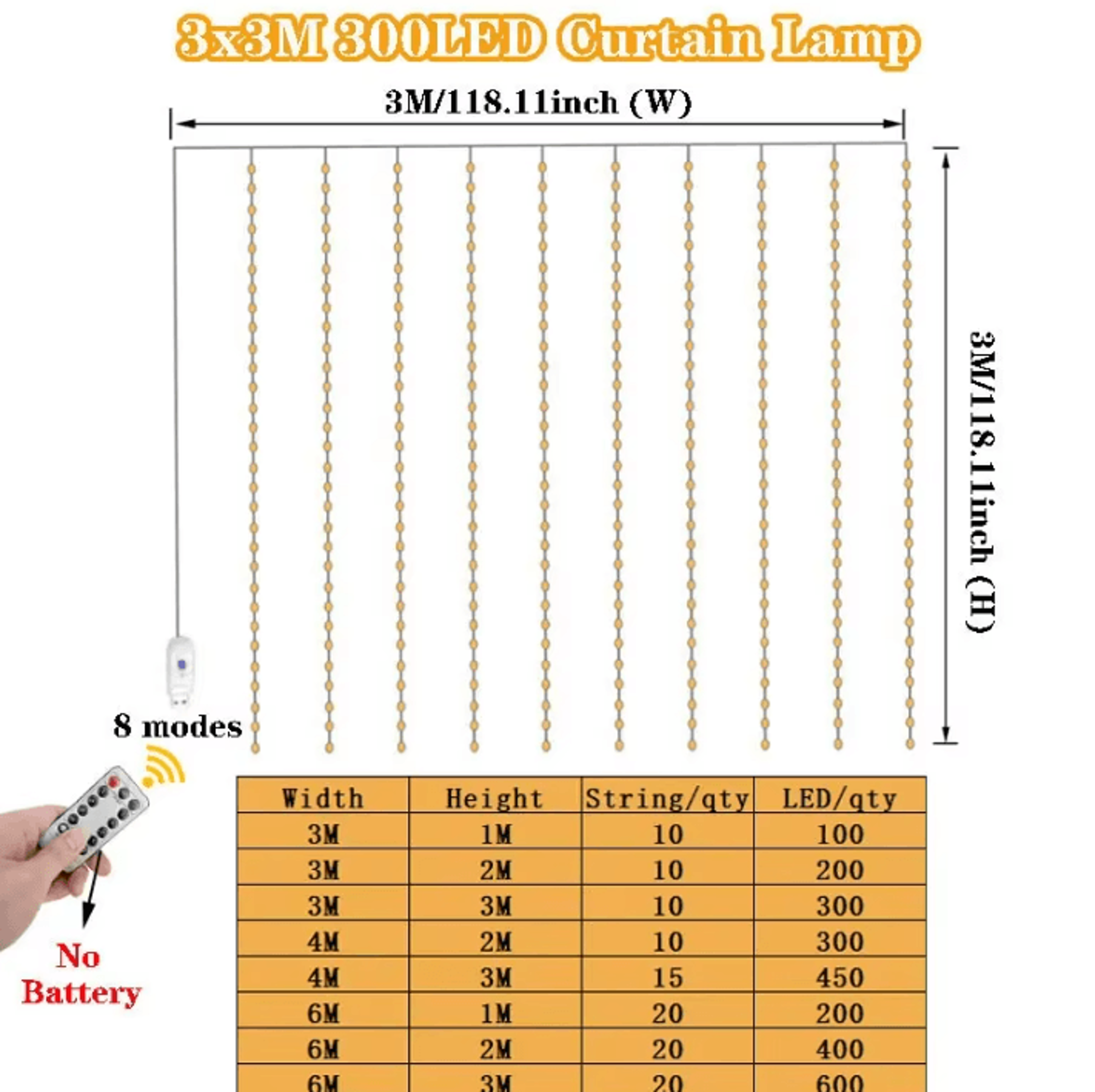 3M 4M 6M USB LED Curtain Lights With 8 Lighting Modes 3