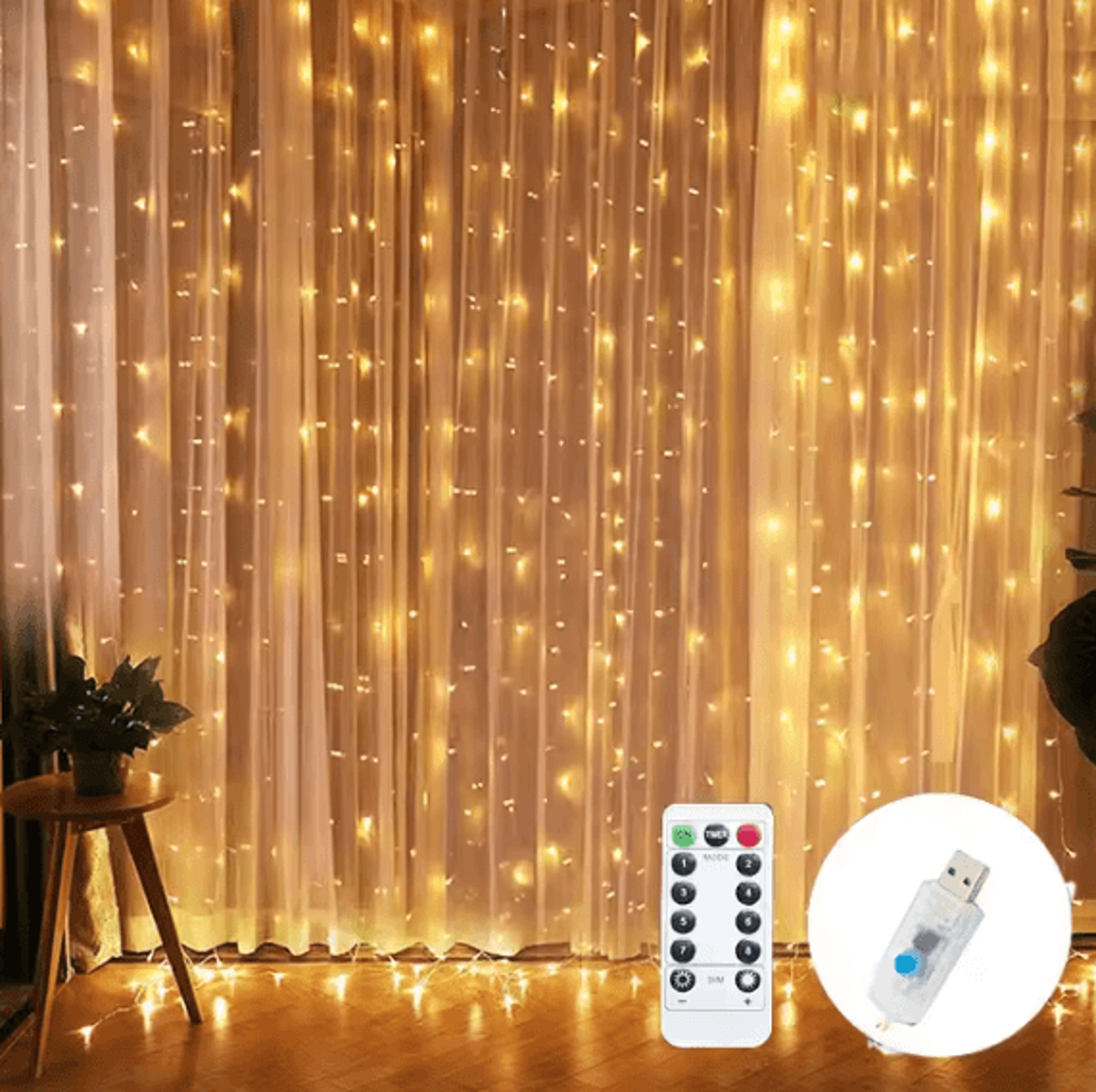 USB LED Garland Curtain Lights With Remote And 8 Modes 5