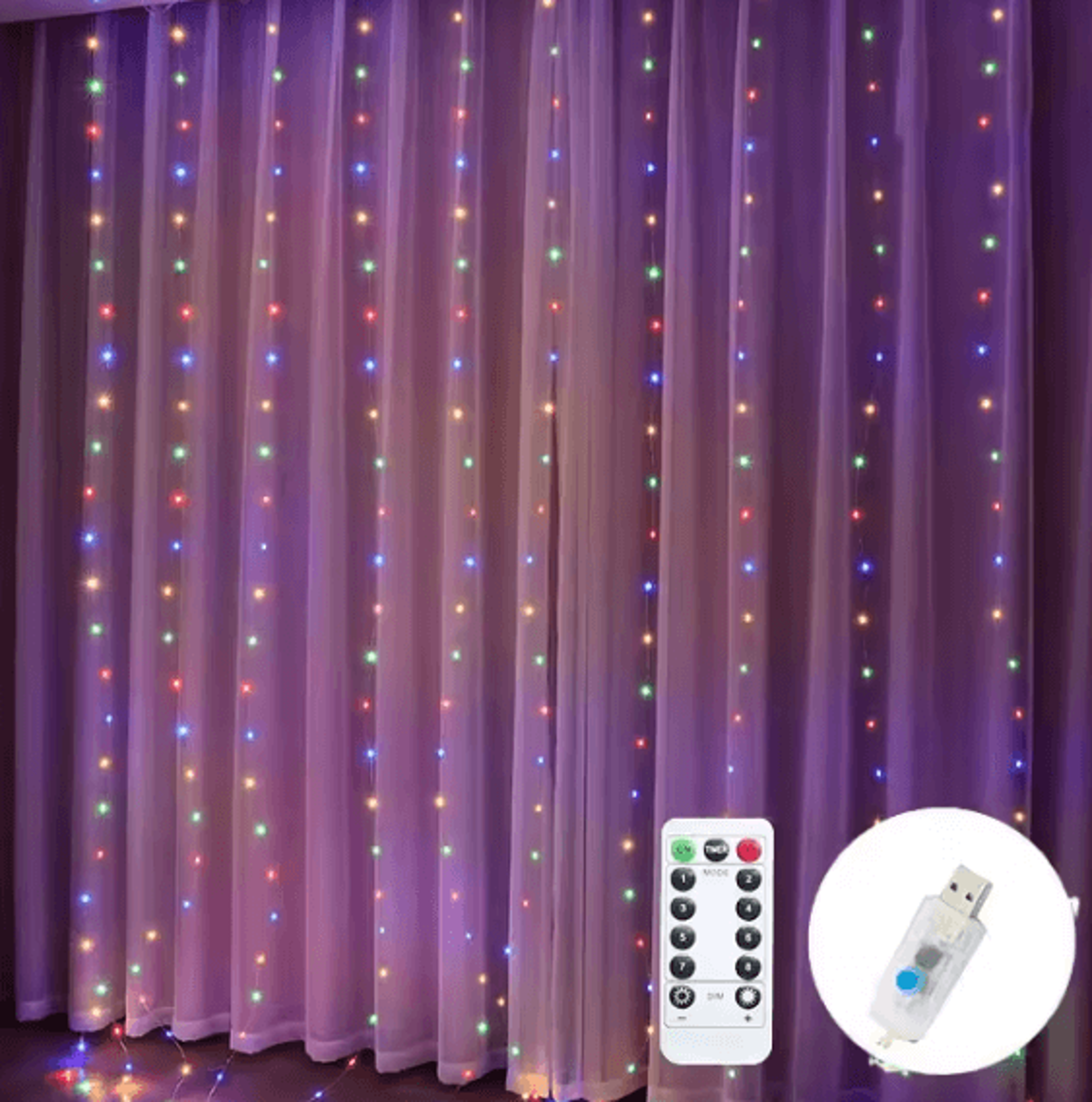 USB LED Garland Curtain Lights With Remote And 8 Modes 6