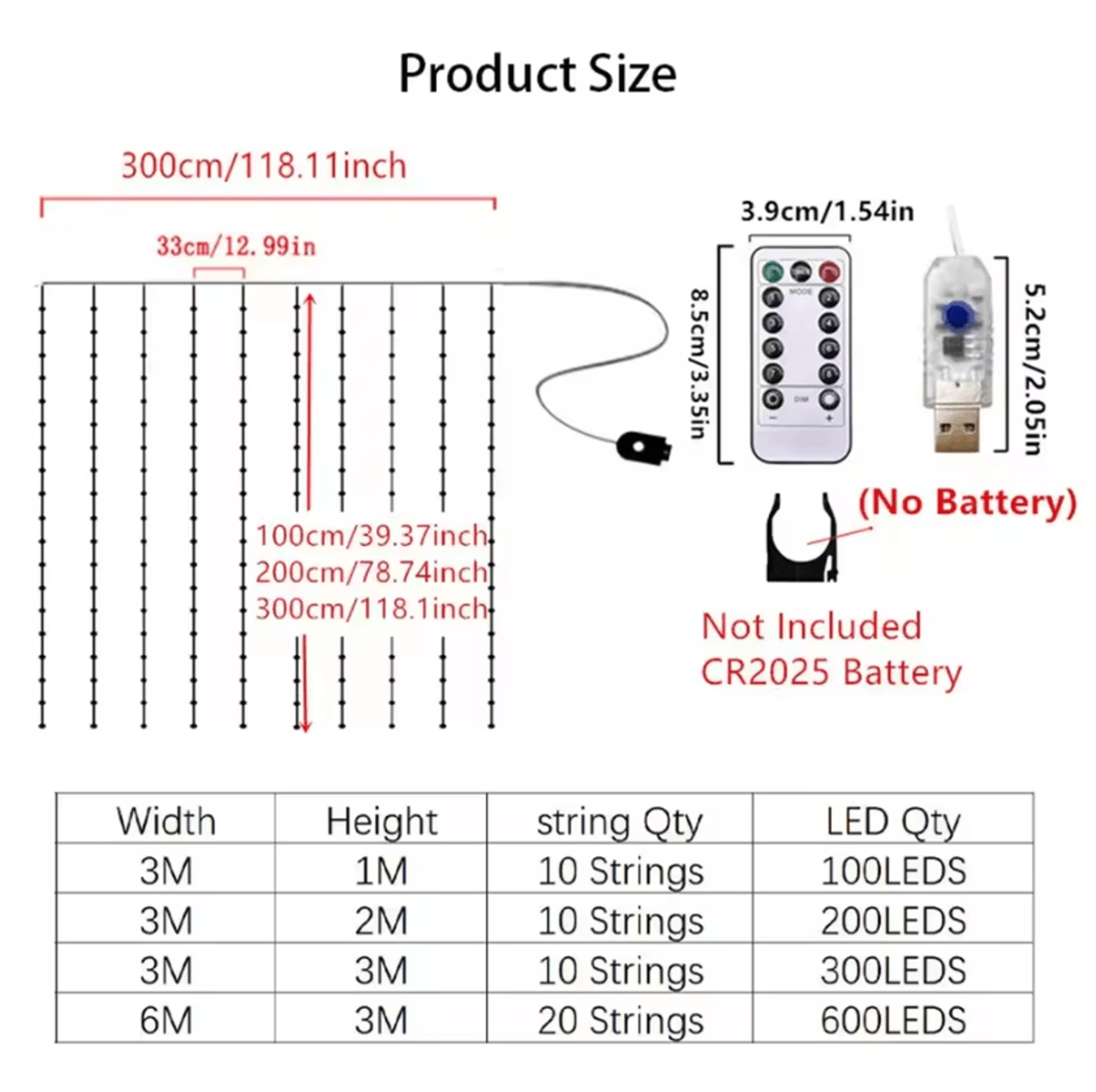 3M 6M USB LED Curtain String Lights With Remote Control 2