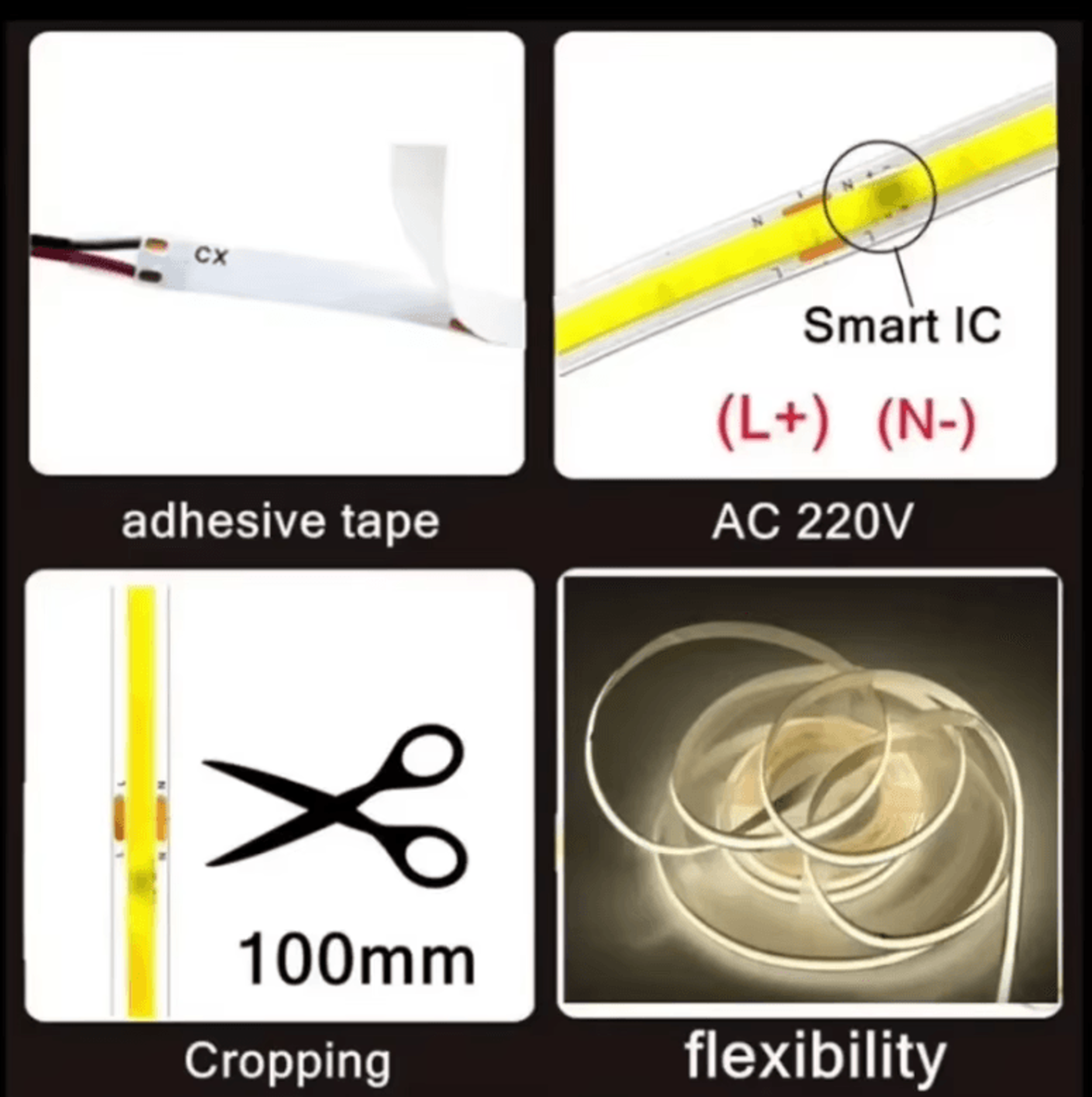 1M 5M 220V COB LED Strip Light High Bright Warm White 2