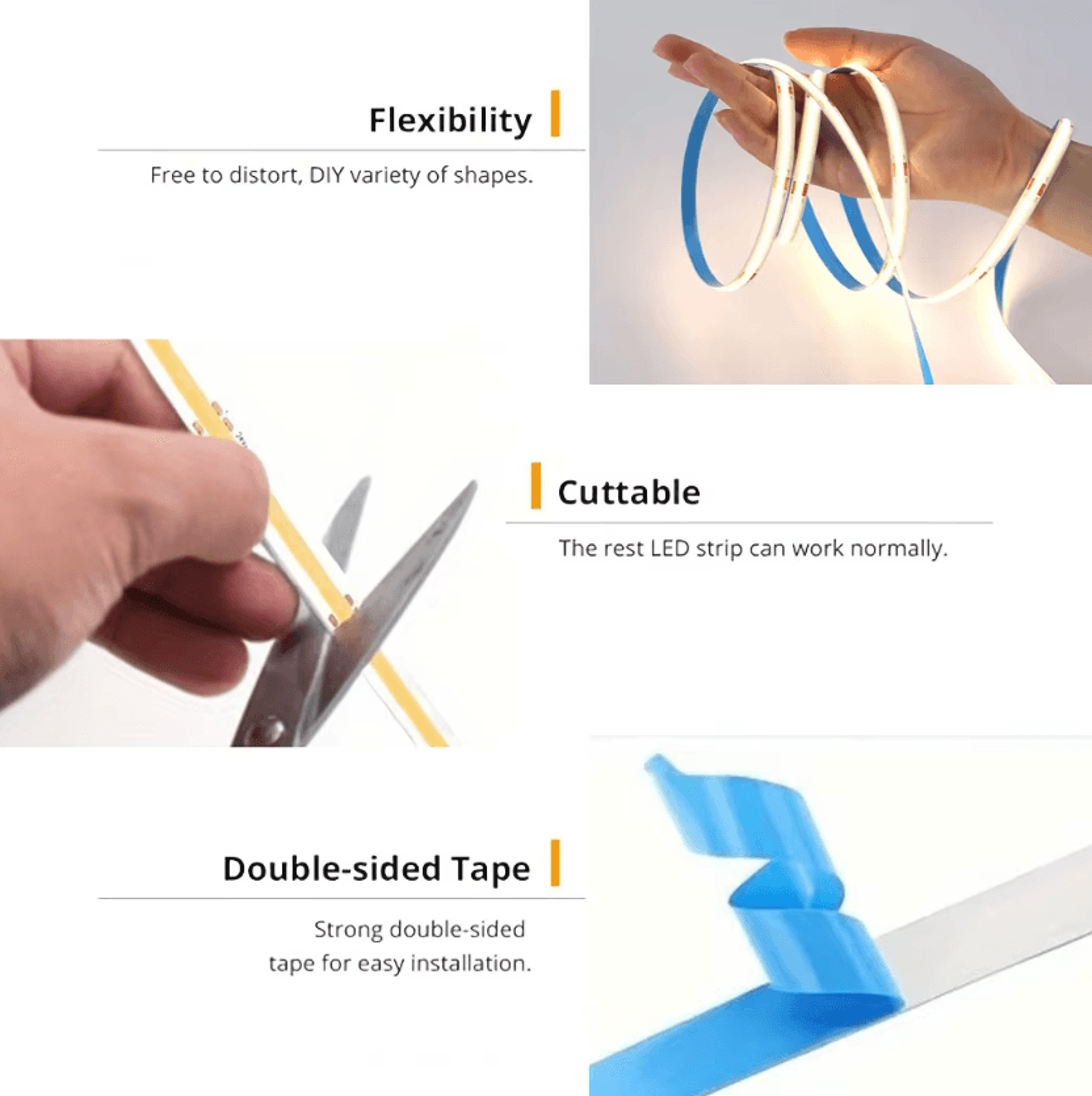5V USB COB LED Strip Lights With 3 Key Dimmer 4