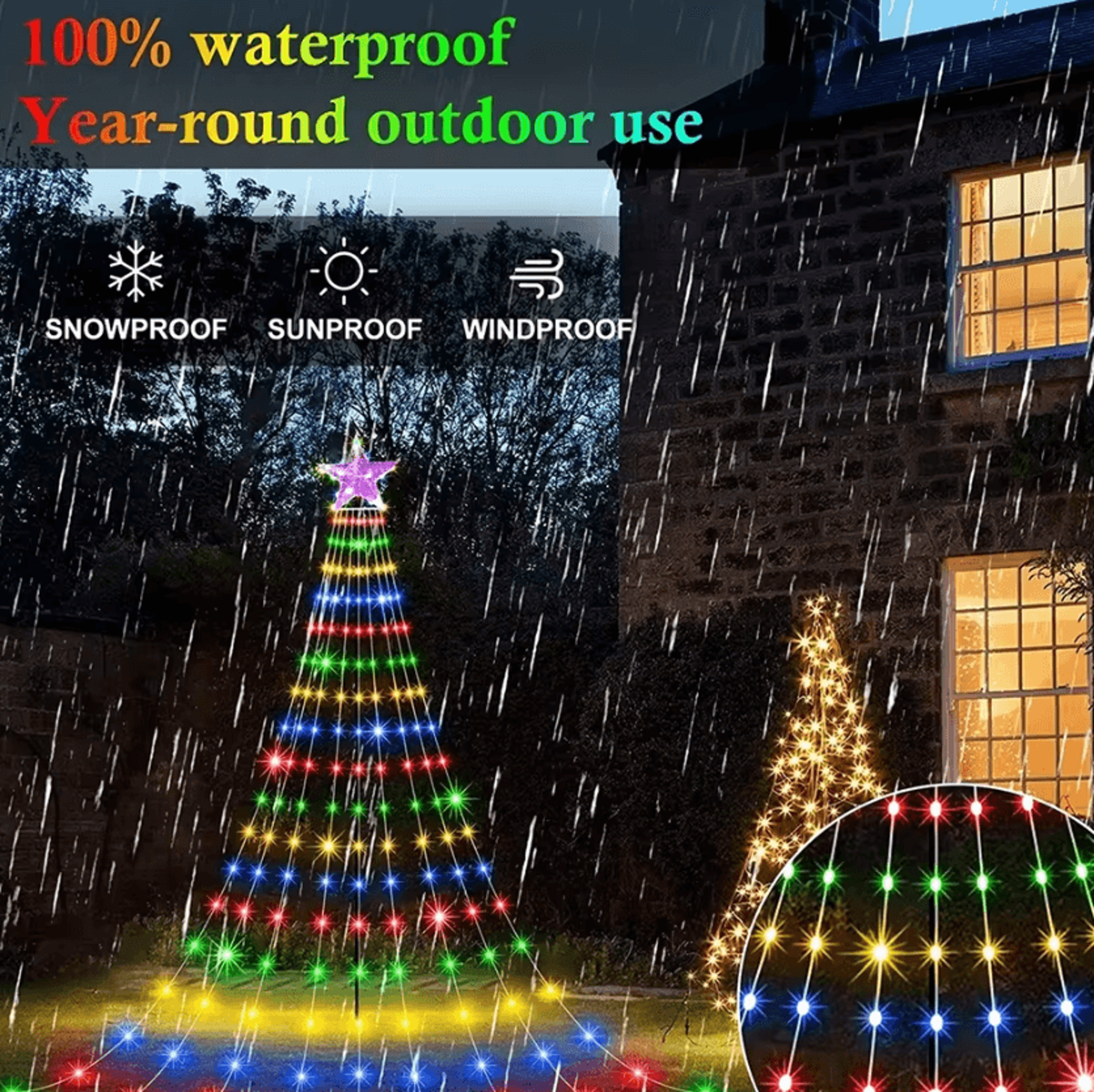 Five Point Star Waterfall String Lights USB Solar Powered 2