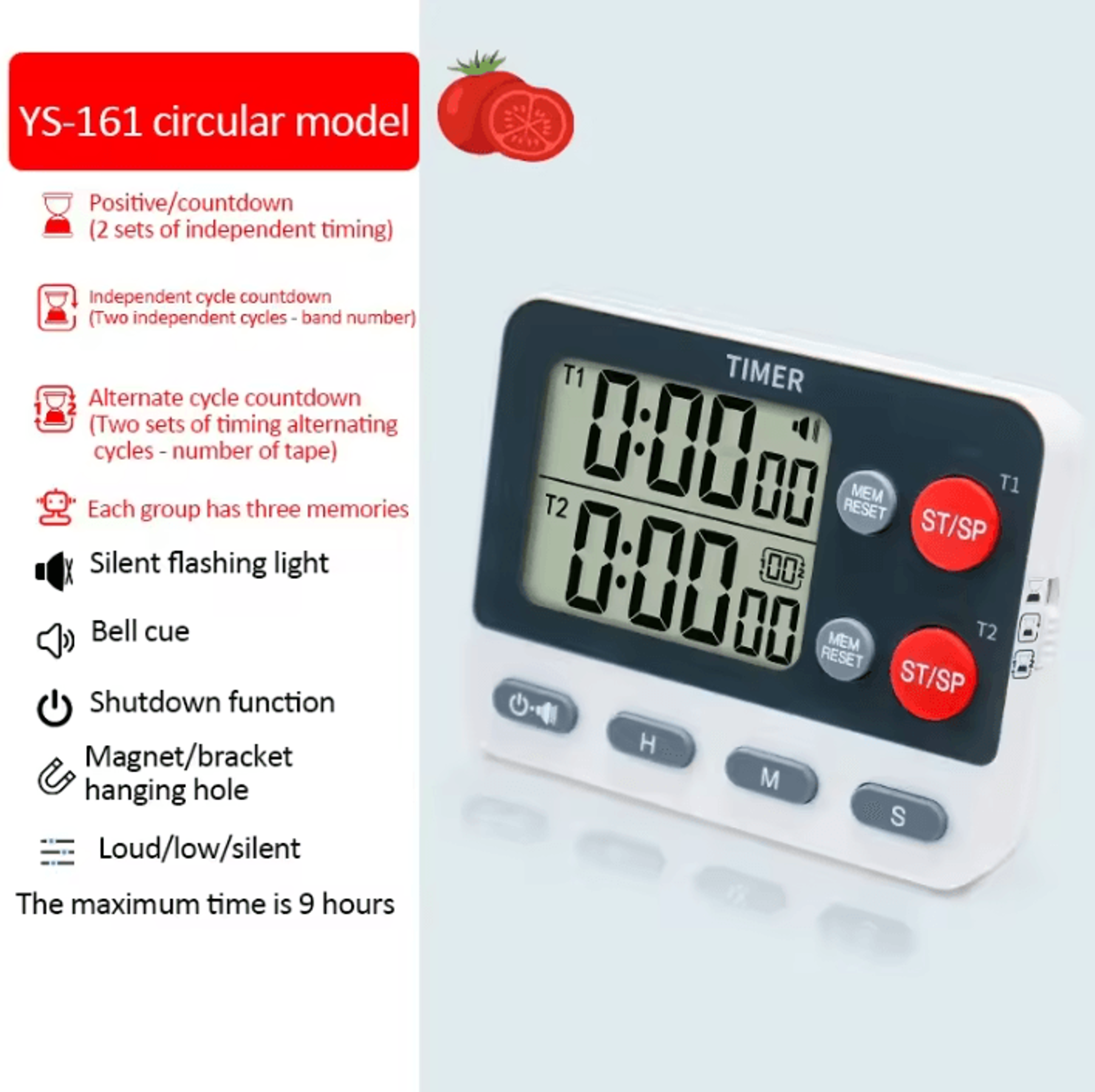 Dual Magnetic Digital Kitchen Timer With Memory Presets 6