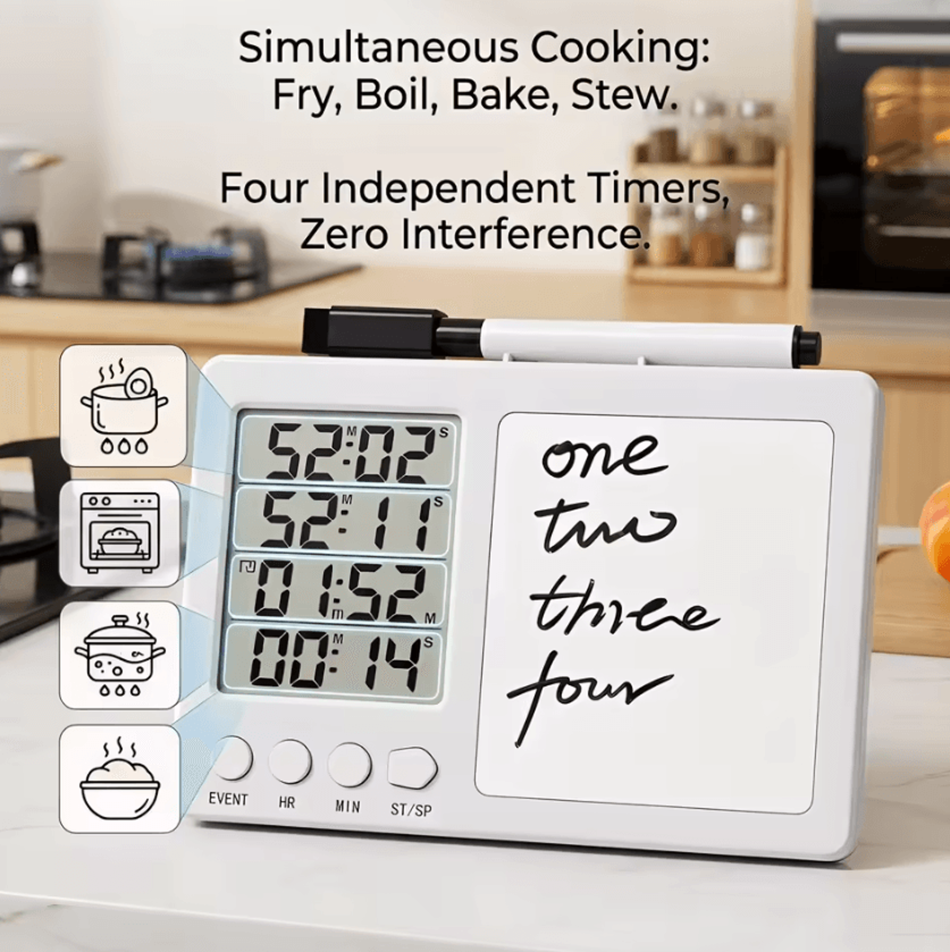 KT002 4 Channel Large LCD Digital Kitchen Timer 3