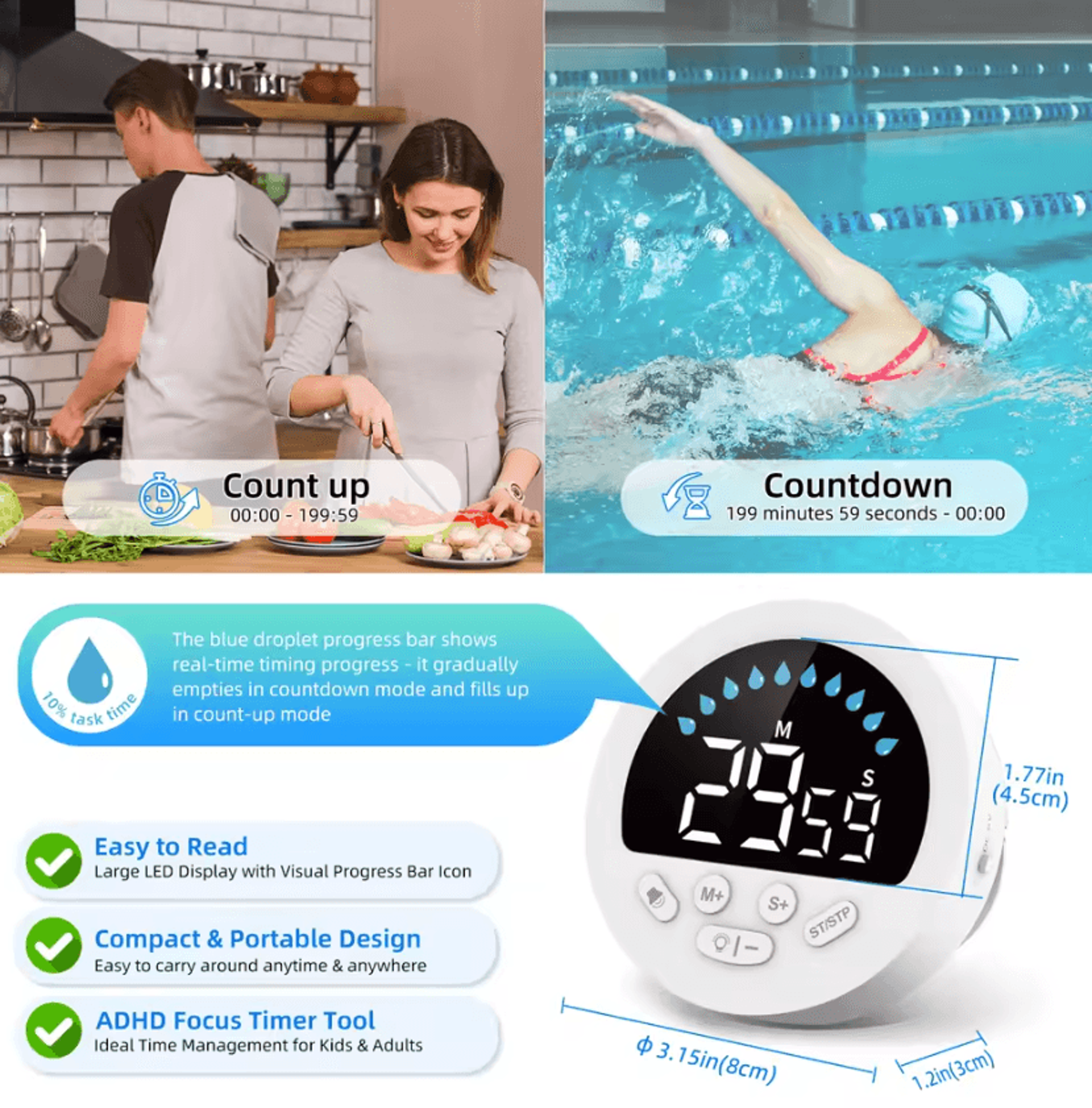 Rechargeable Waterproof LED Shower And Kitchen Timer 1