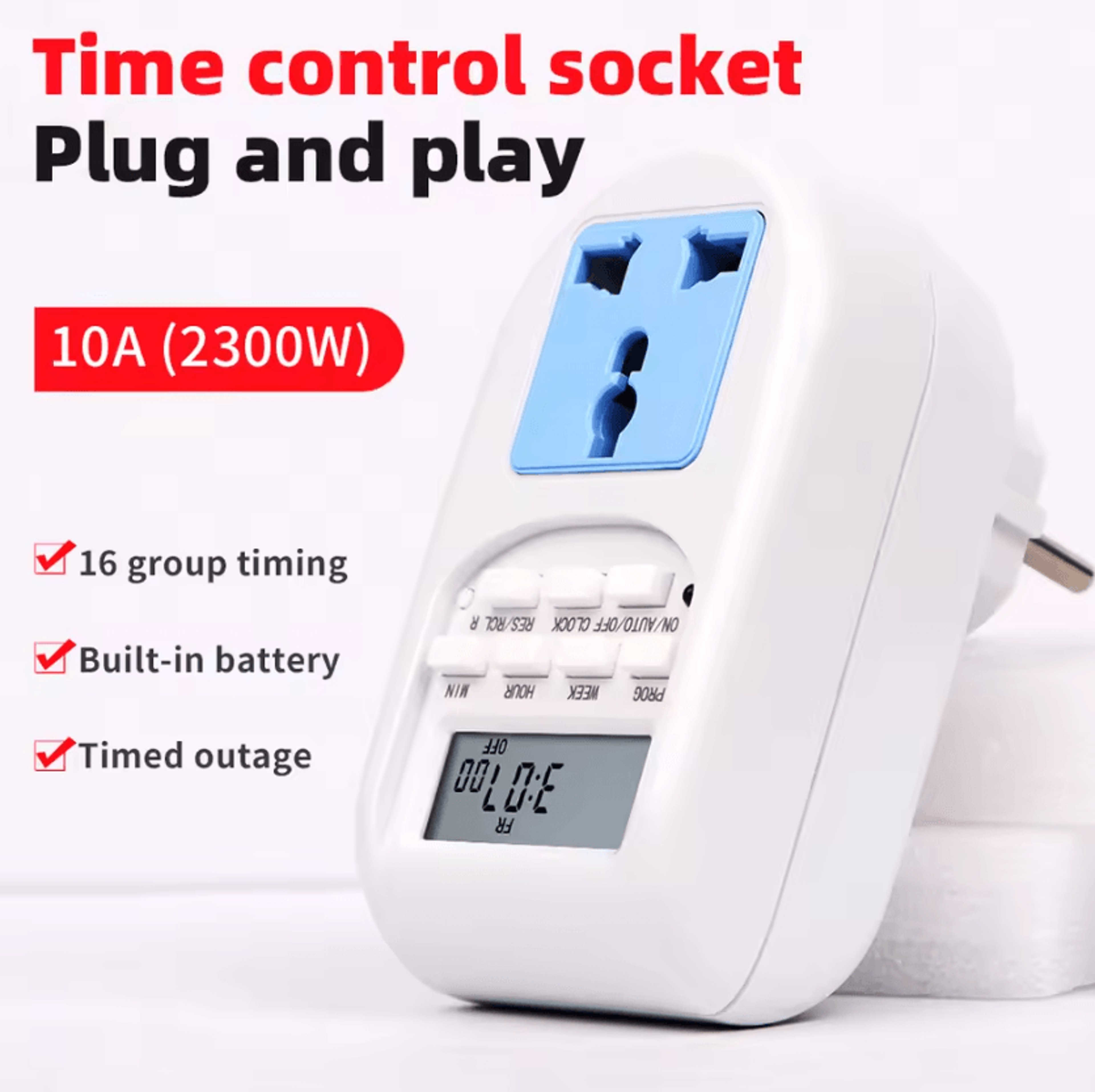 10A Weekly Programmable Digital Timer Socket EU Plug 0