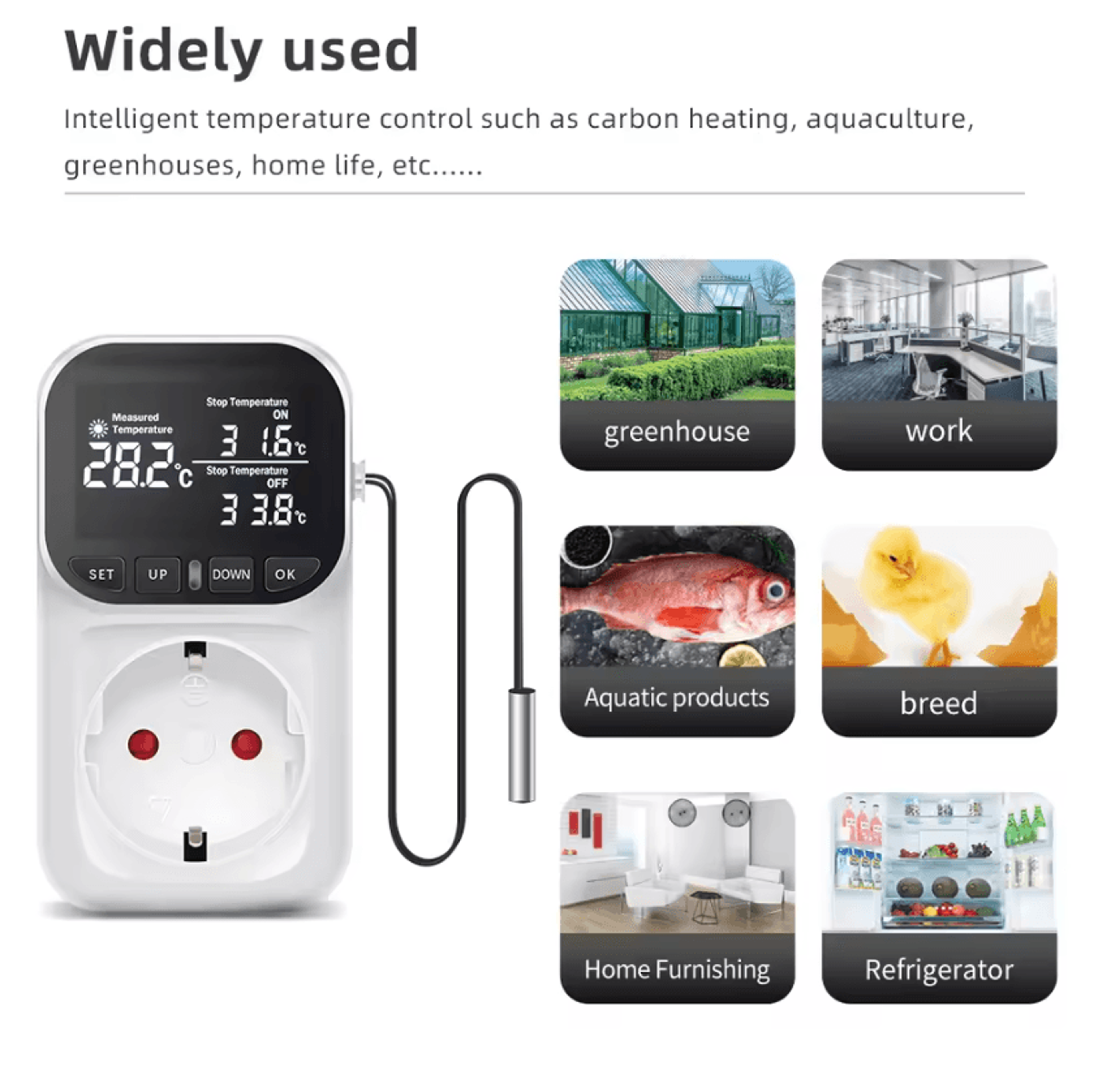 220V Digital Temperature Controller Socket With Timer And Sensor 3