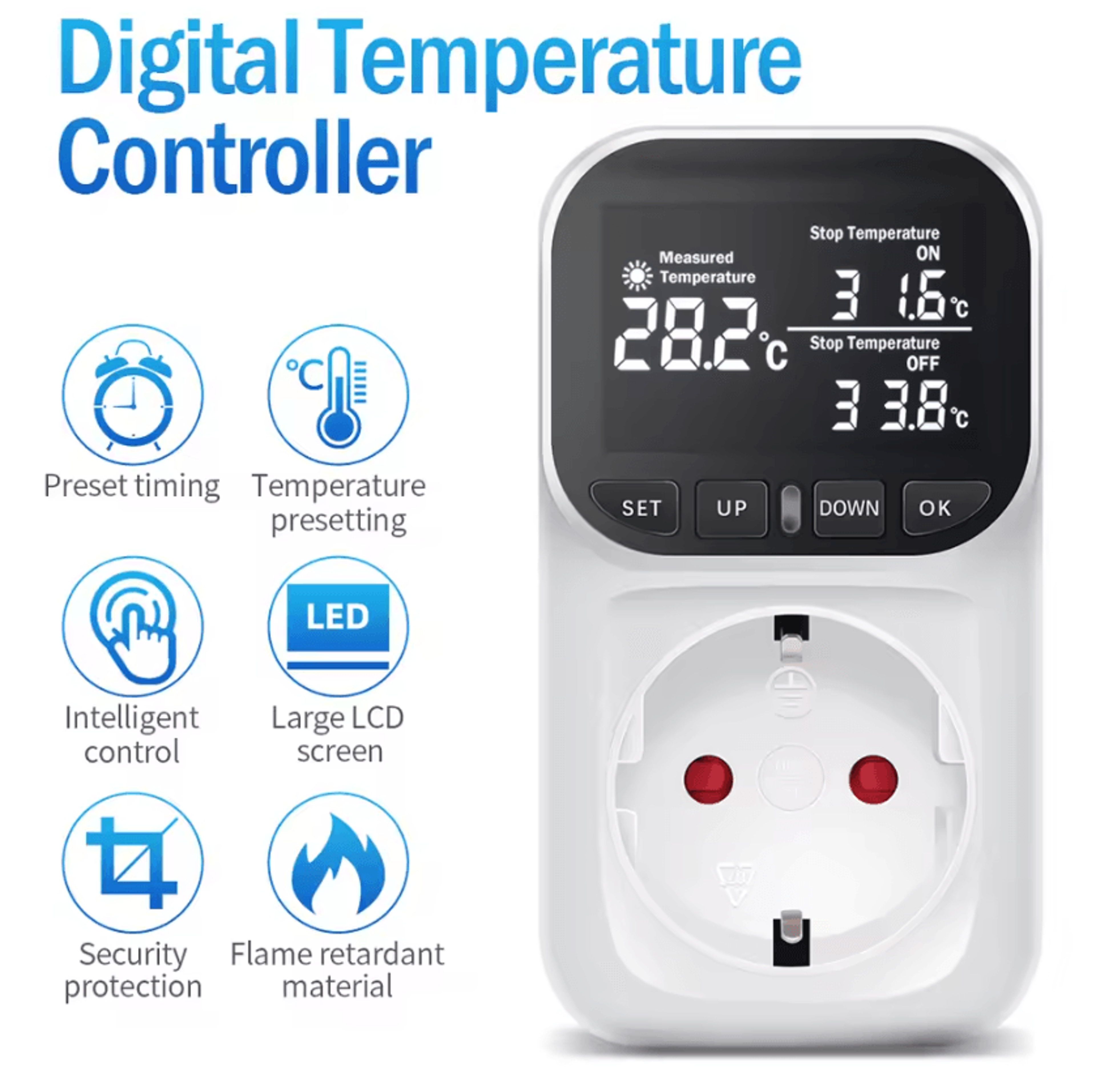 220V Digital Temperature Controller Socket With Timer And Sensor 0