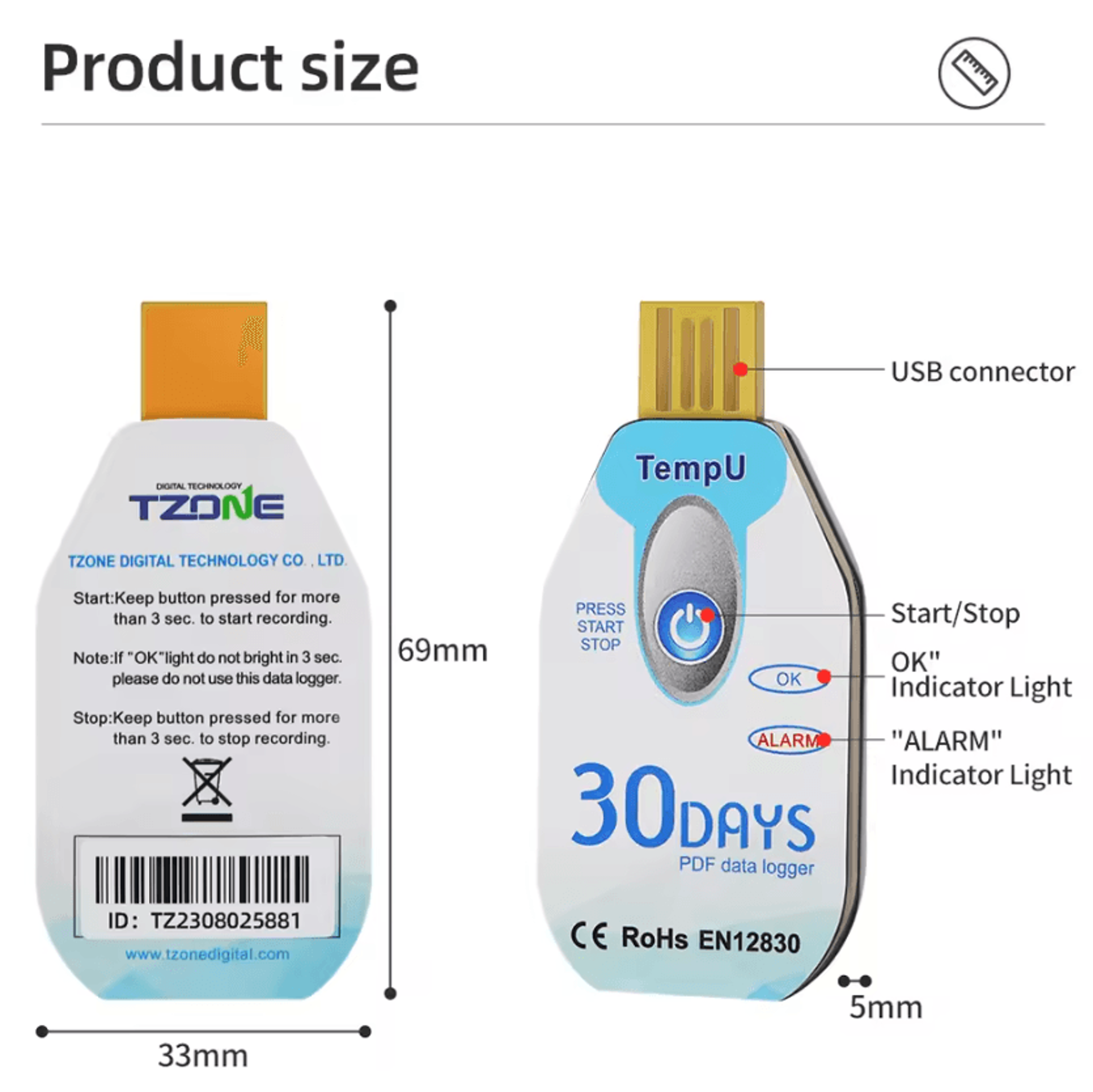 Single Use USB Temperature And Humidity Data Logger With PDF Report 3