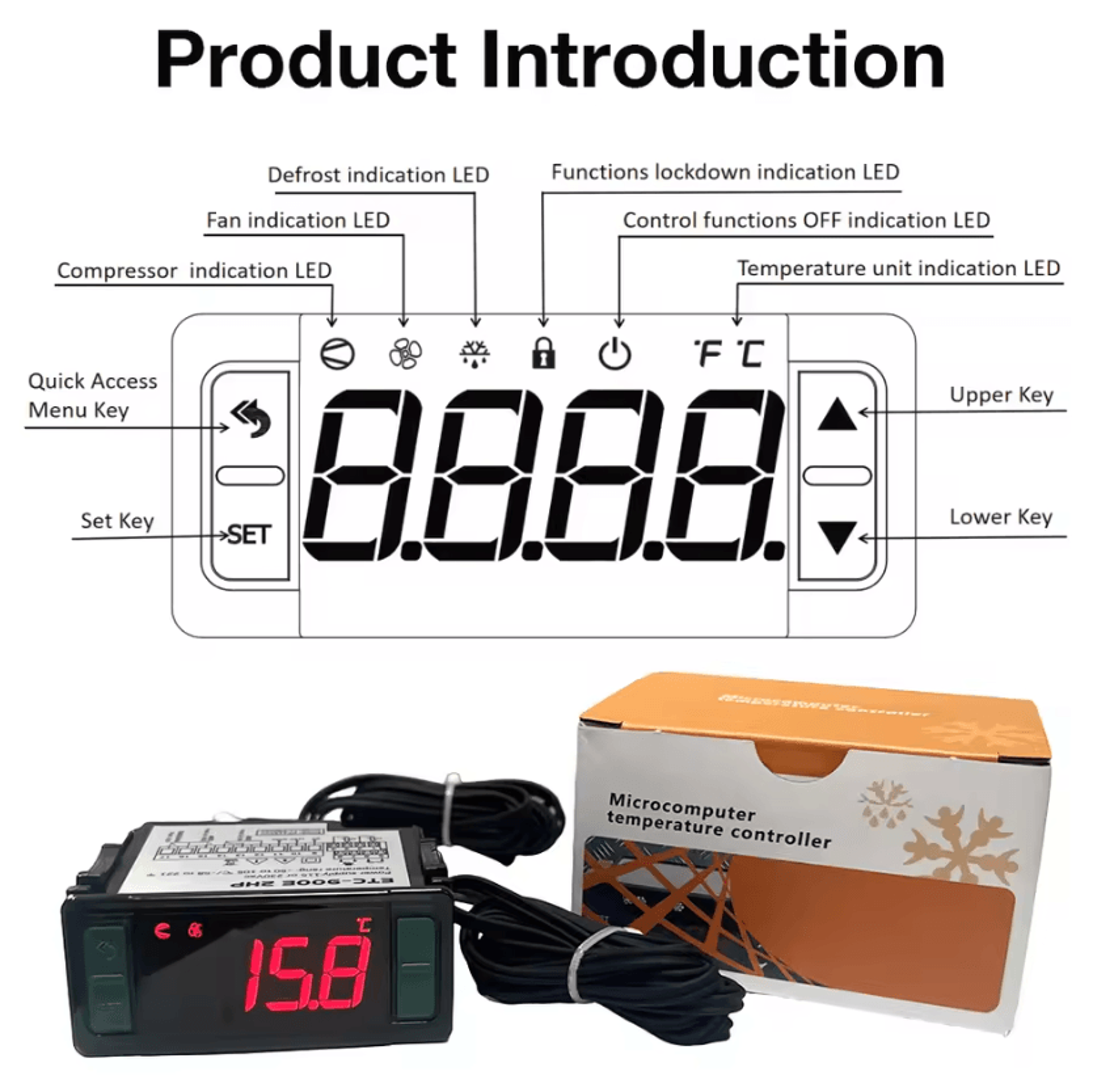 ETC512E ETC900 Digital Temperature Controller With Heating Cooling And Defrost 3