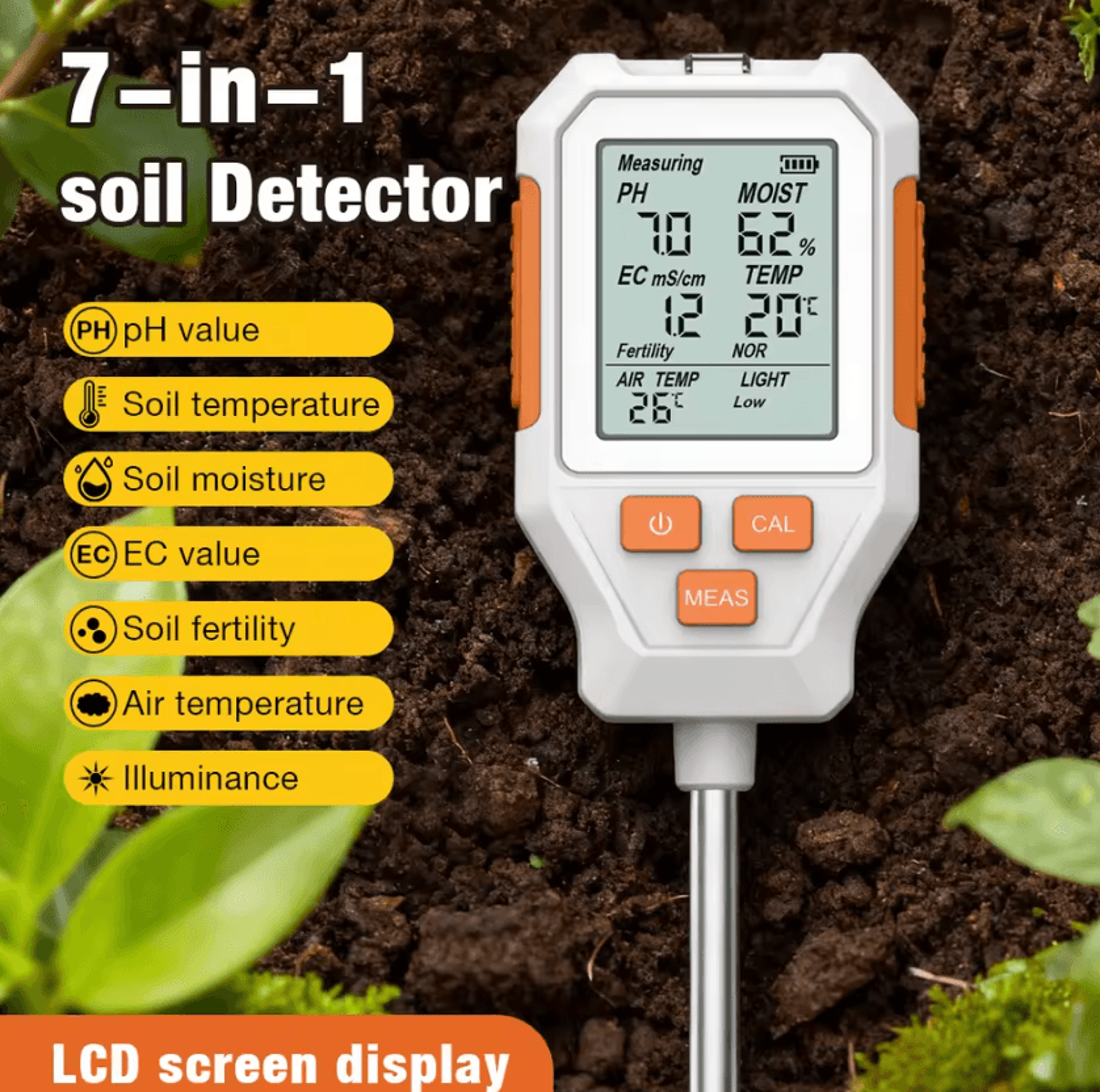 7 In 1 Digital Soil Tester For PH EC Moisture Fertility And Sunlight 5