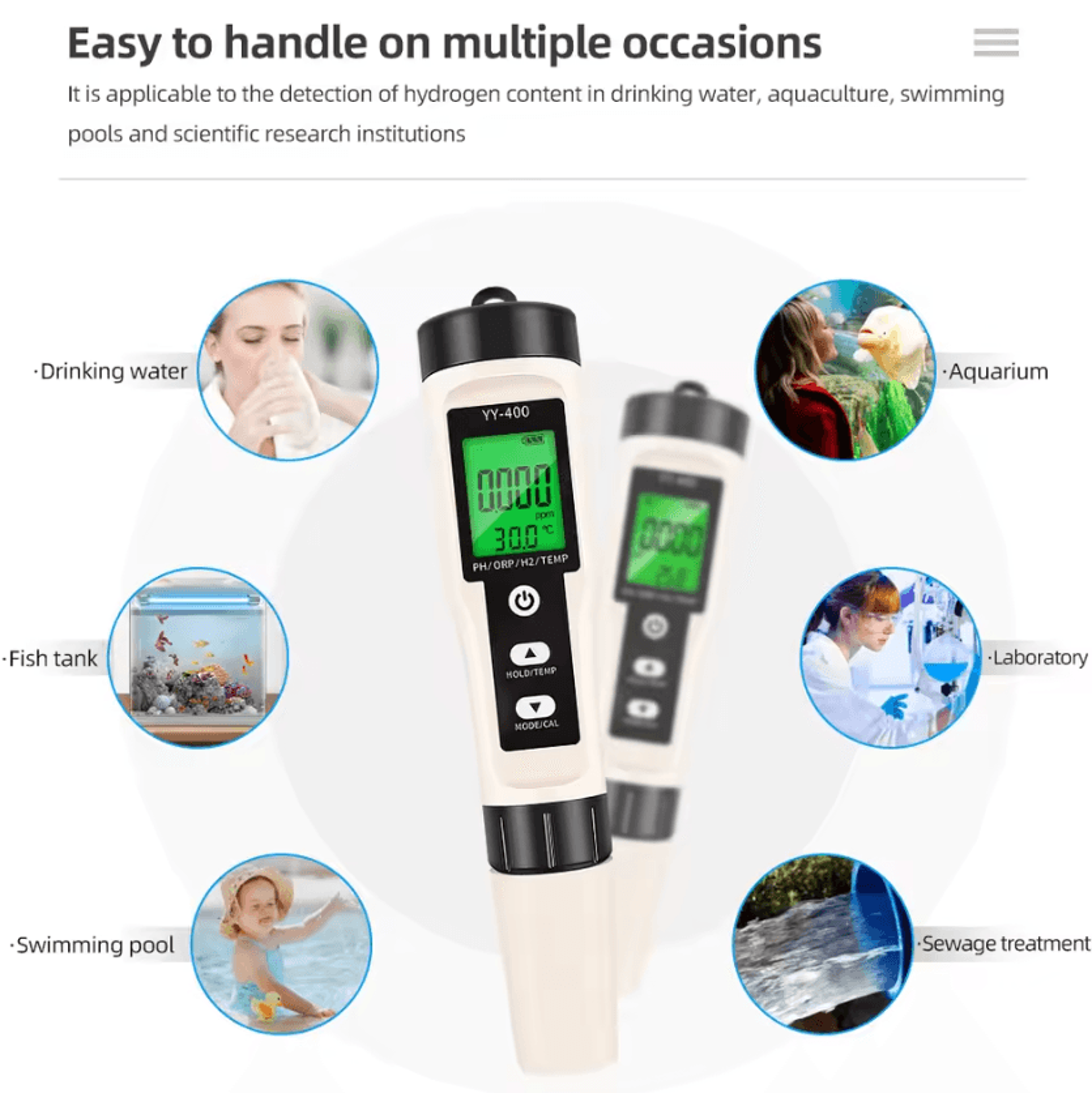 4 In 1 Digital PH ORP Hydrogen And Temperature Water Tester 2