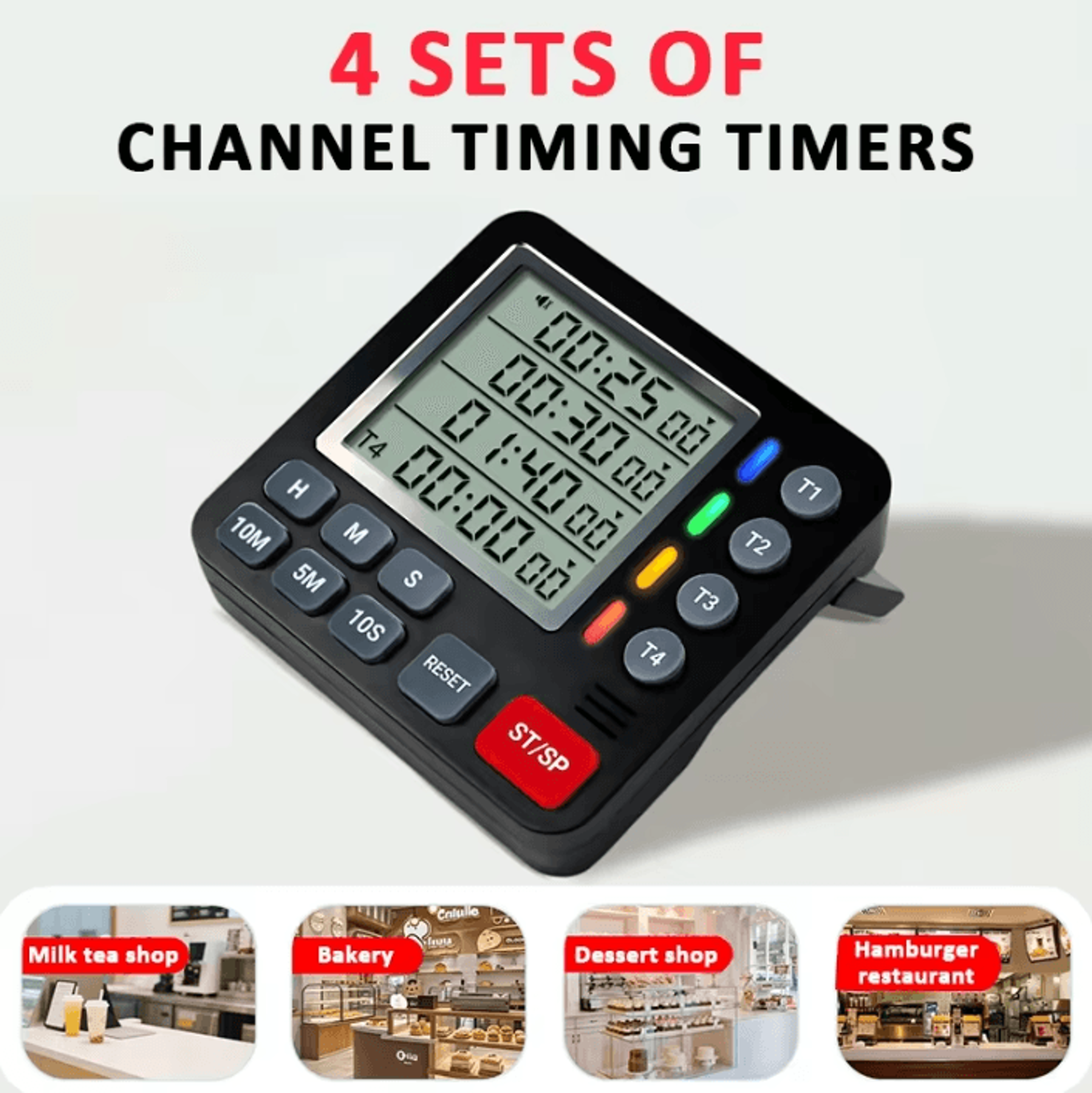 4 Channel Digital Kitchen Timer With Large LCD And Magnetic Back 1
