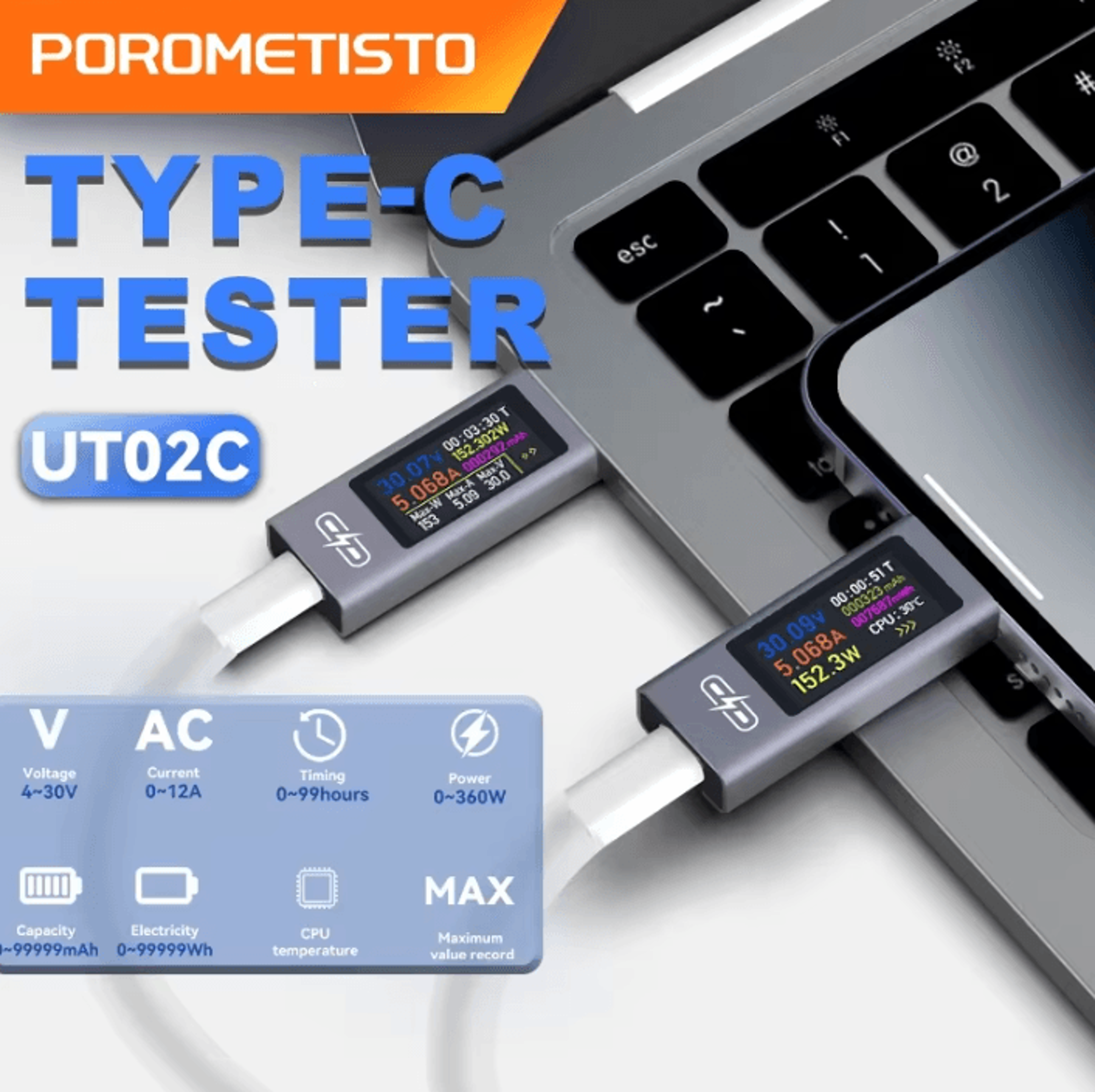 UT02C 360W TypeC USB Power Meter And Charging Tester 1