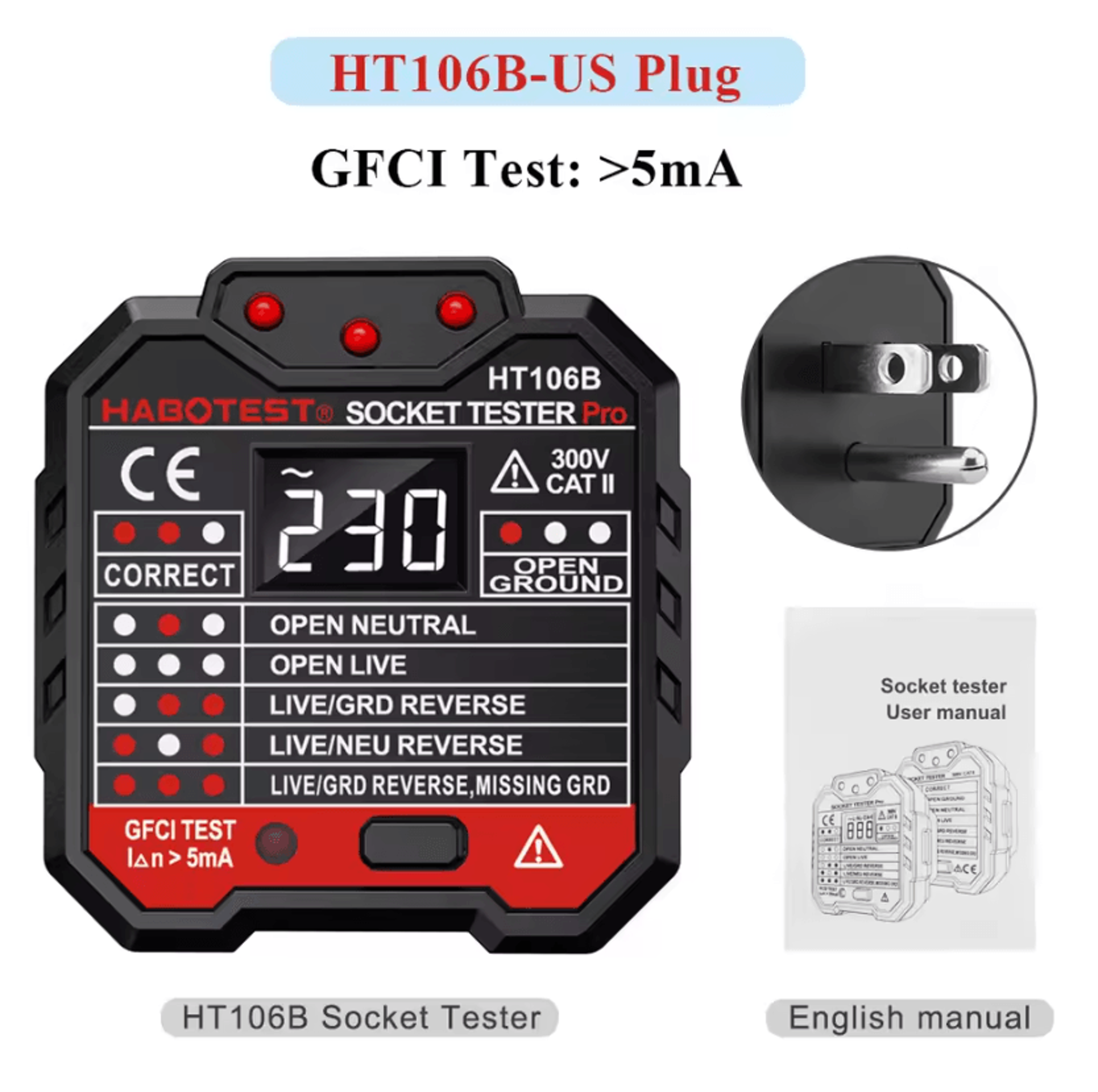 Digital Outlet Socket Tester With Voltage RCD And NCV Detection 4