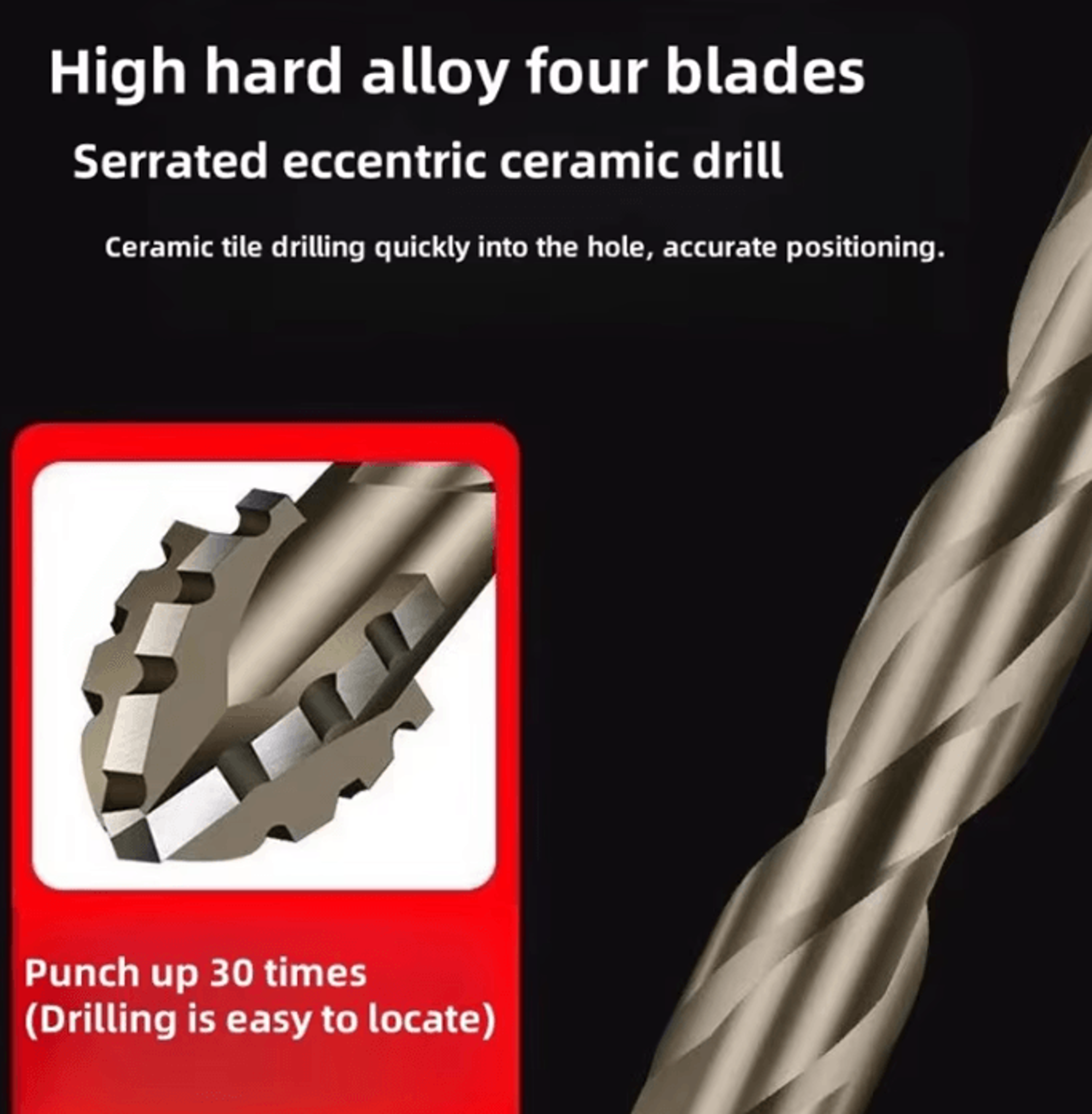 FourEdge Carbide Eccentric Drill Bit For Tile Concrete And Brick 3