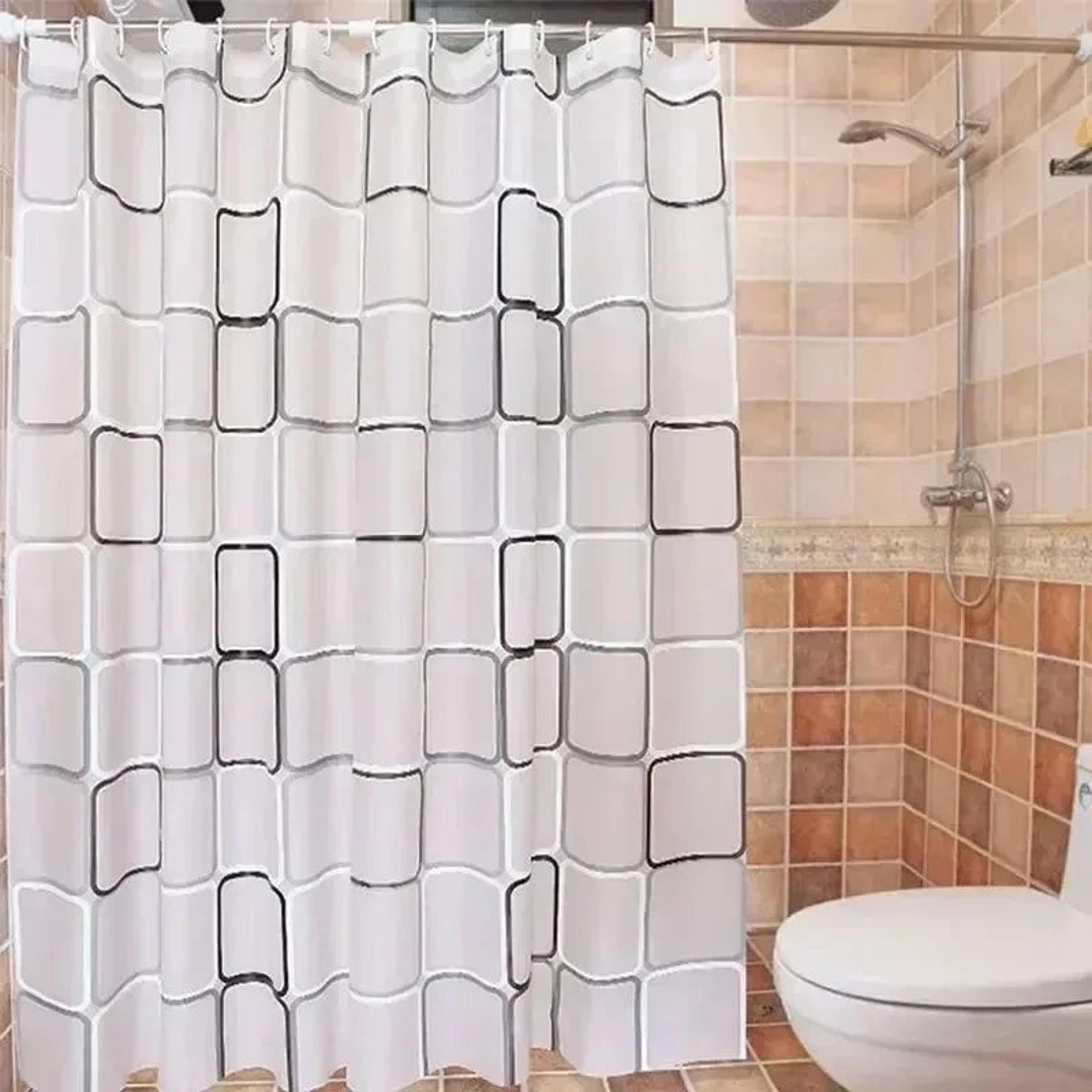 Waterproof Geometric Plaid PEVA Shower Curtain 4